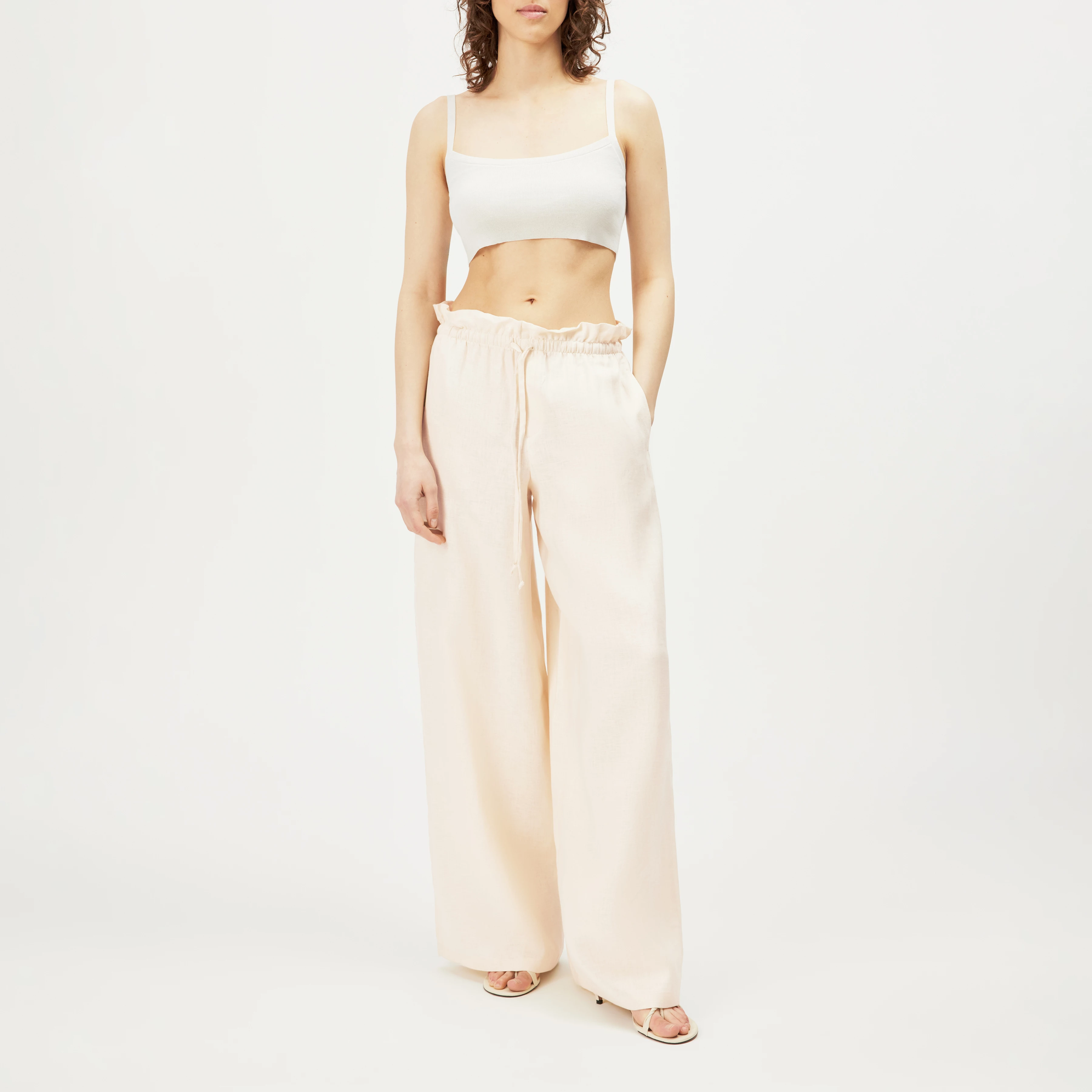 DWINDLE - Paperbag-bukser i rent linned - women - off white - Ganzkörper-Frontansicht