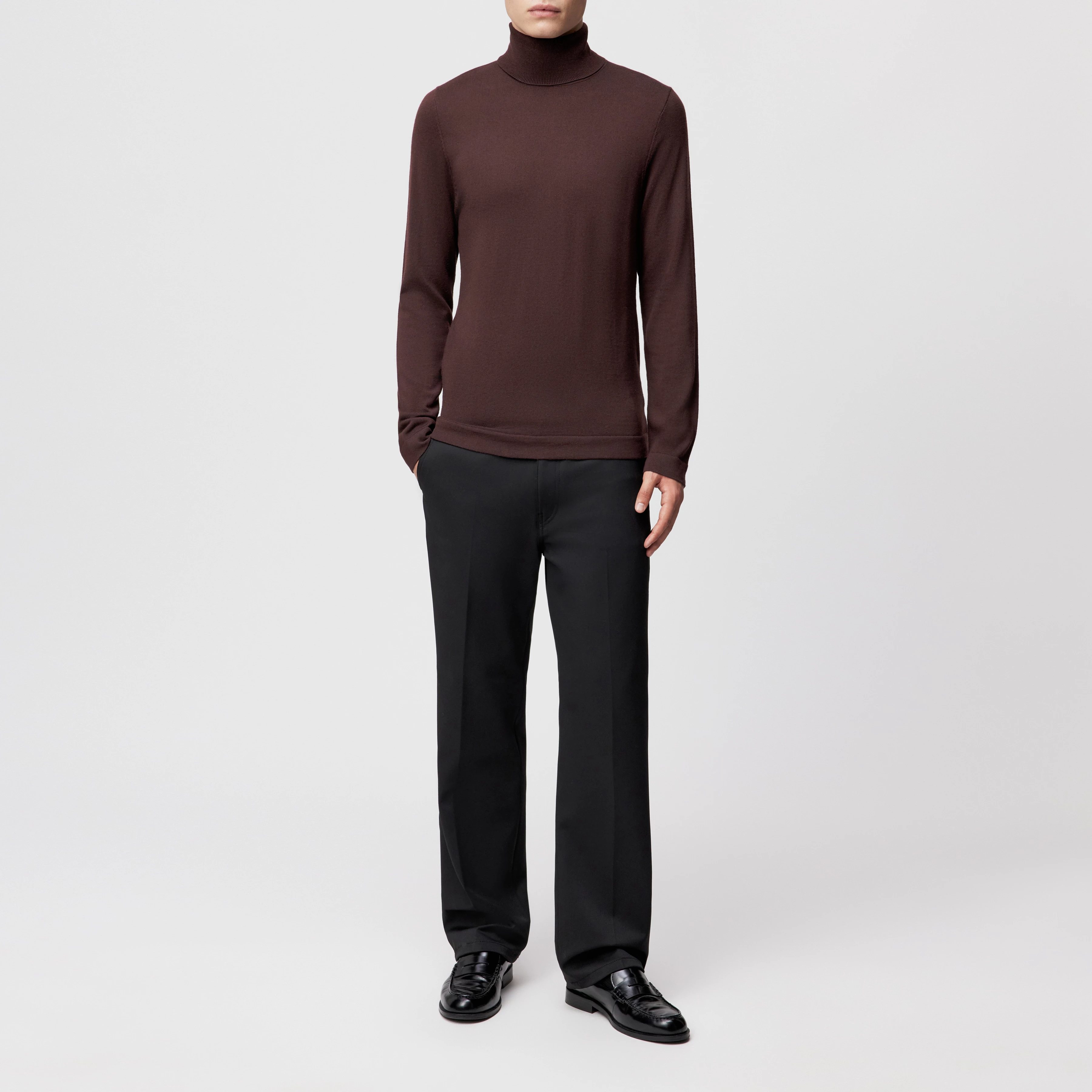 JOEY - Rollkragenpullover in 100% Merinowolle - Herren - rot - Ganzkörper-Frontansicht