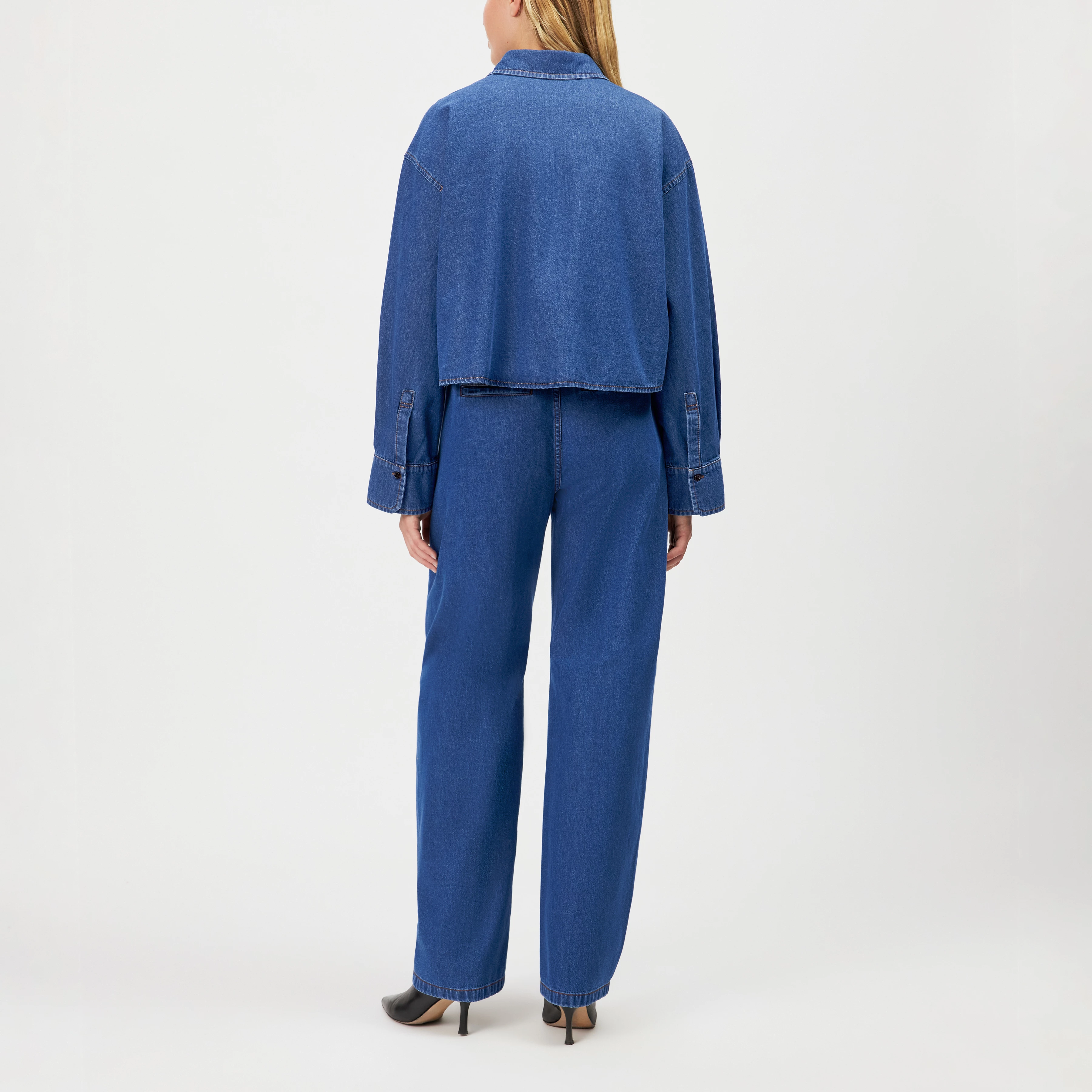 BRIONA - Cropped Lyocell-cotton shirt - women - blue - Rückansicht
