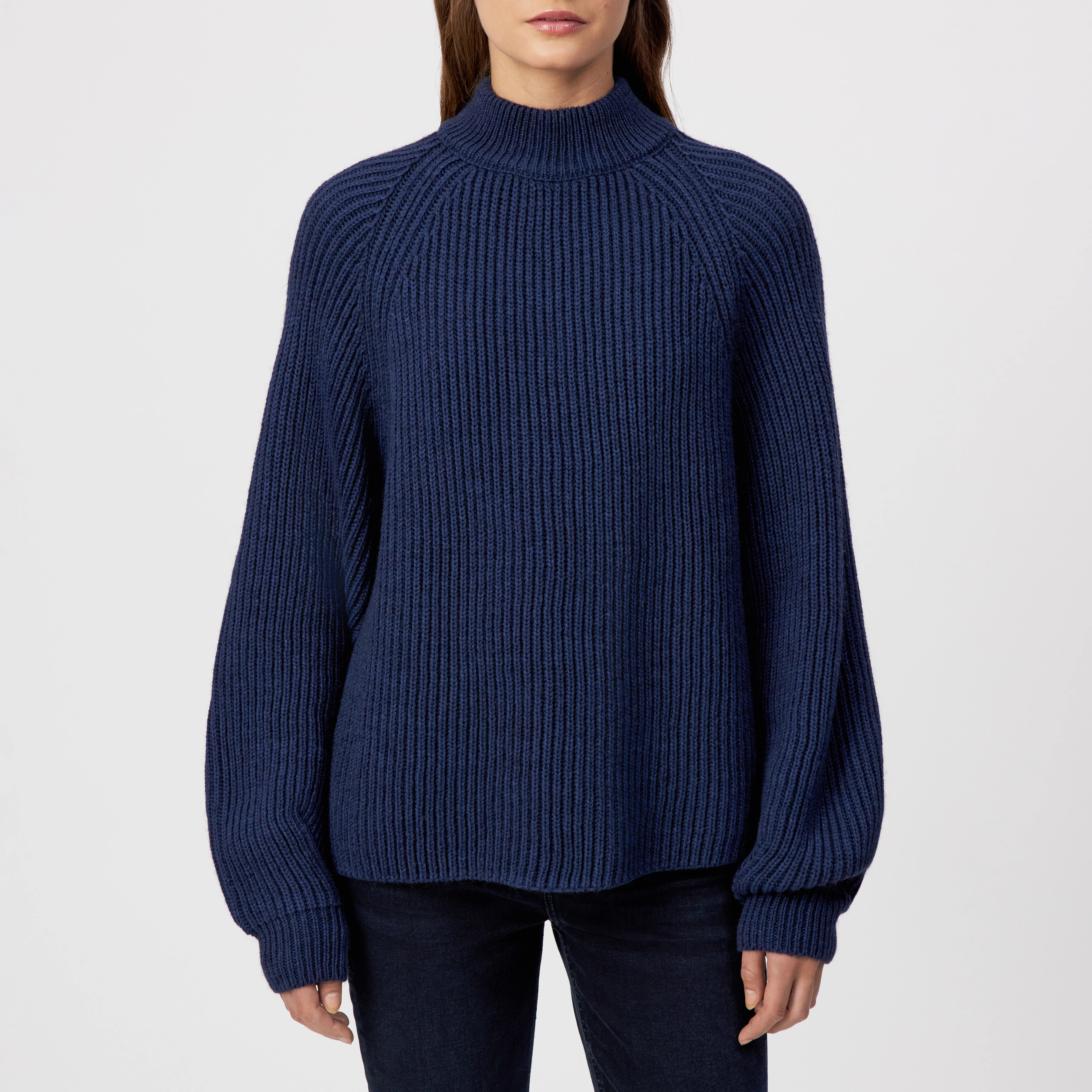 KIMONI - Sweater with balloon sleeves in wool and alpaca blend - women - blue - Frontansicht
