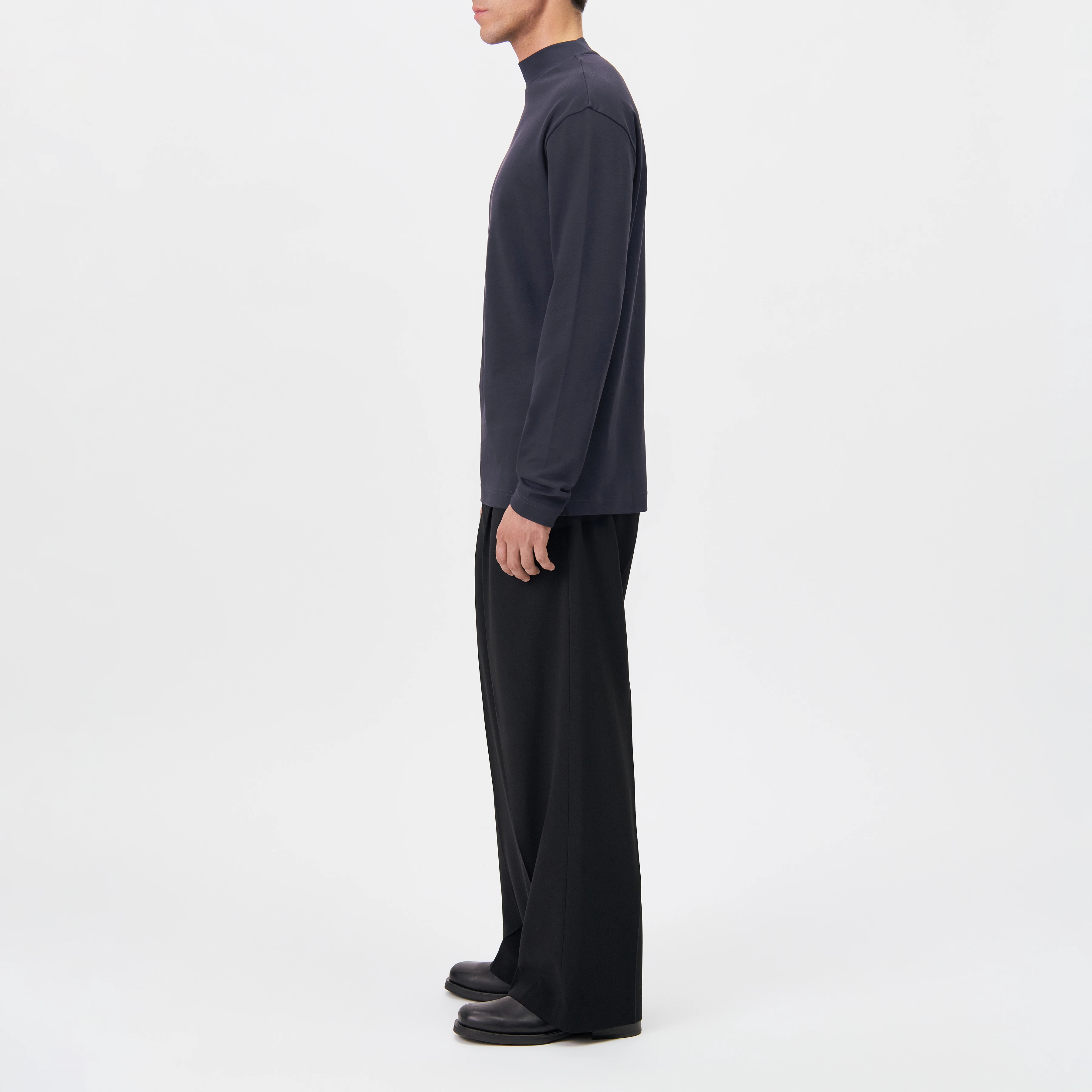 MORITZO - Long-sleeved top with stand-up collar in stretch cotton - men - grey - Seitenansicht