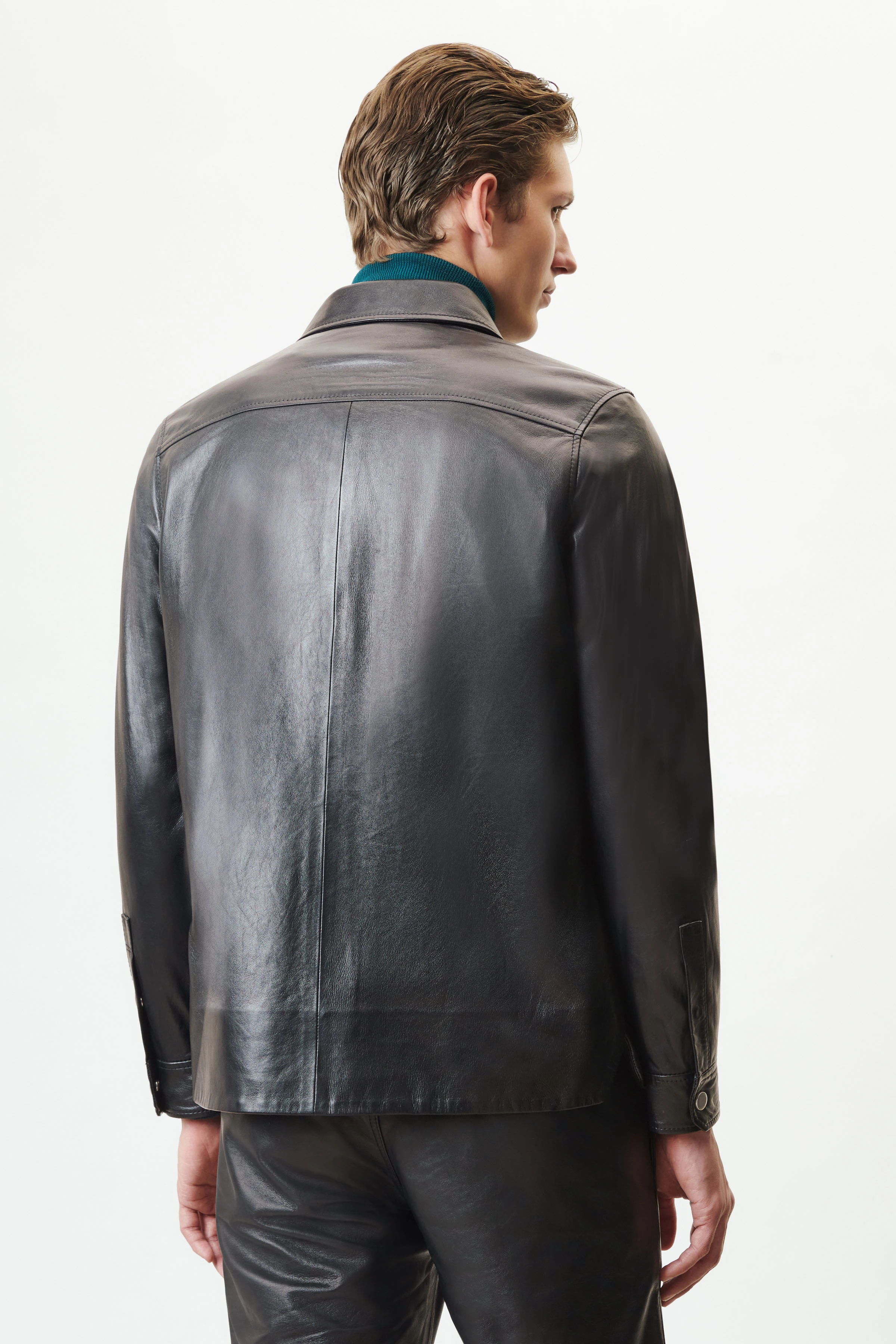 SELETON - lined shirt jacket in soft lamb nappa leather - men - Natural Aluminium - Rückansicht