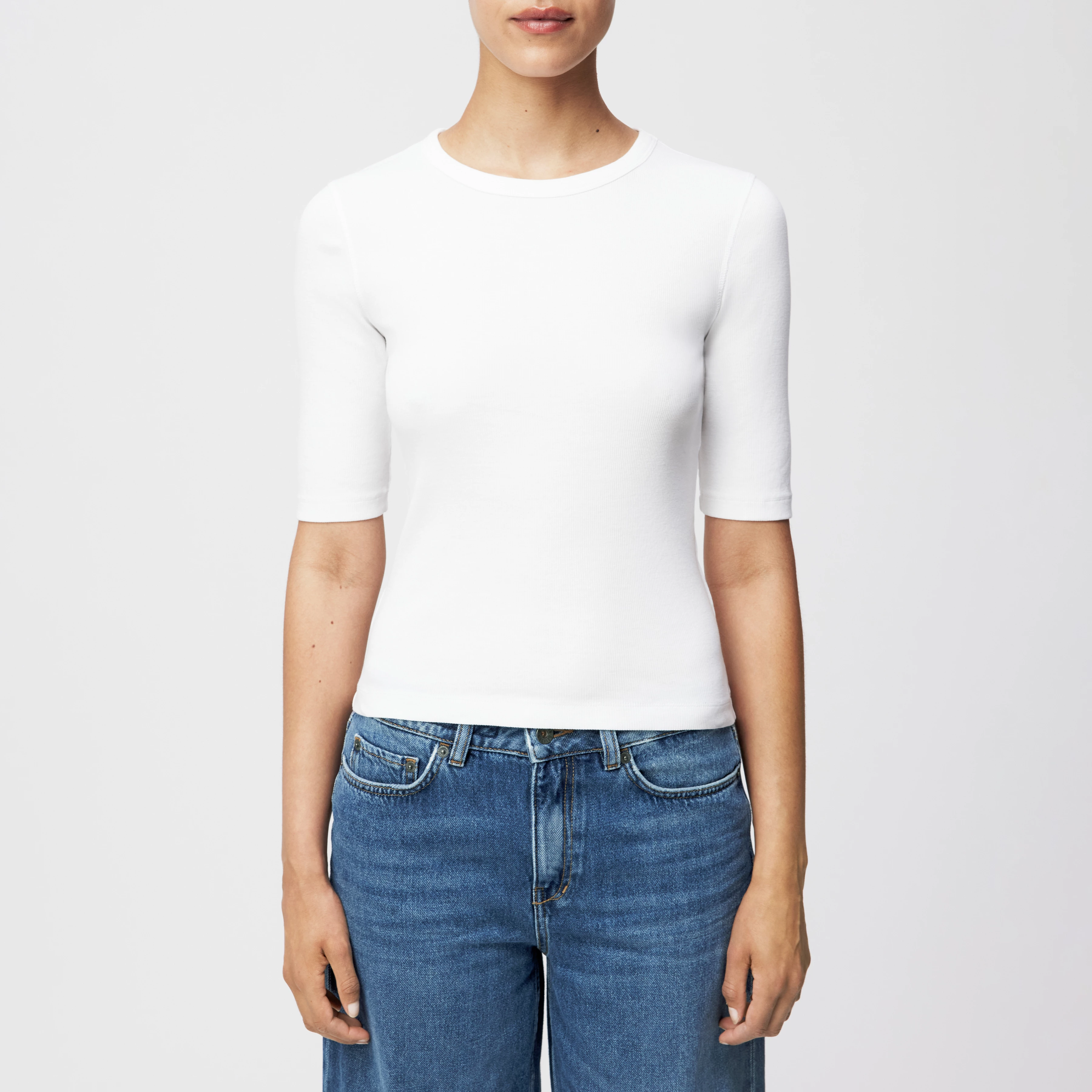 SELAY - Schmales Oberteil in Baumwoll-Rippe - Damen - weiß - Frontansicht
