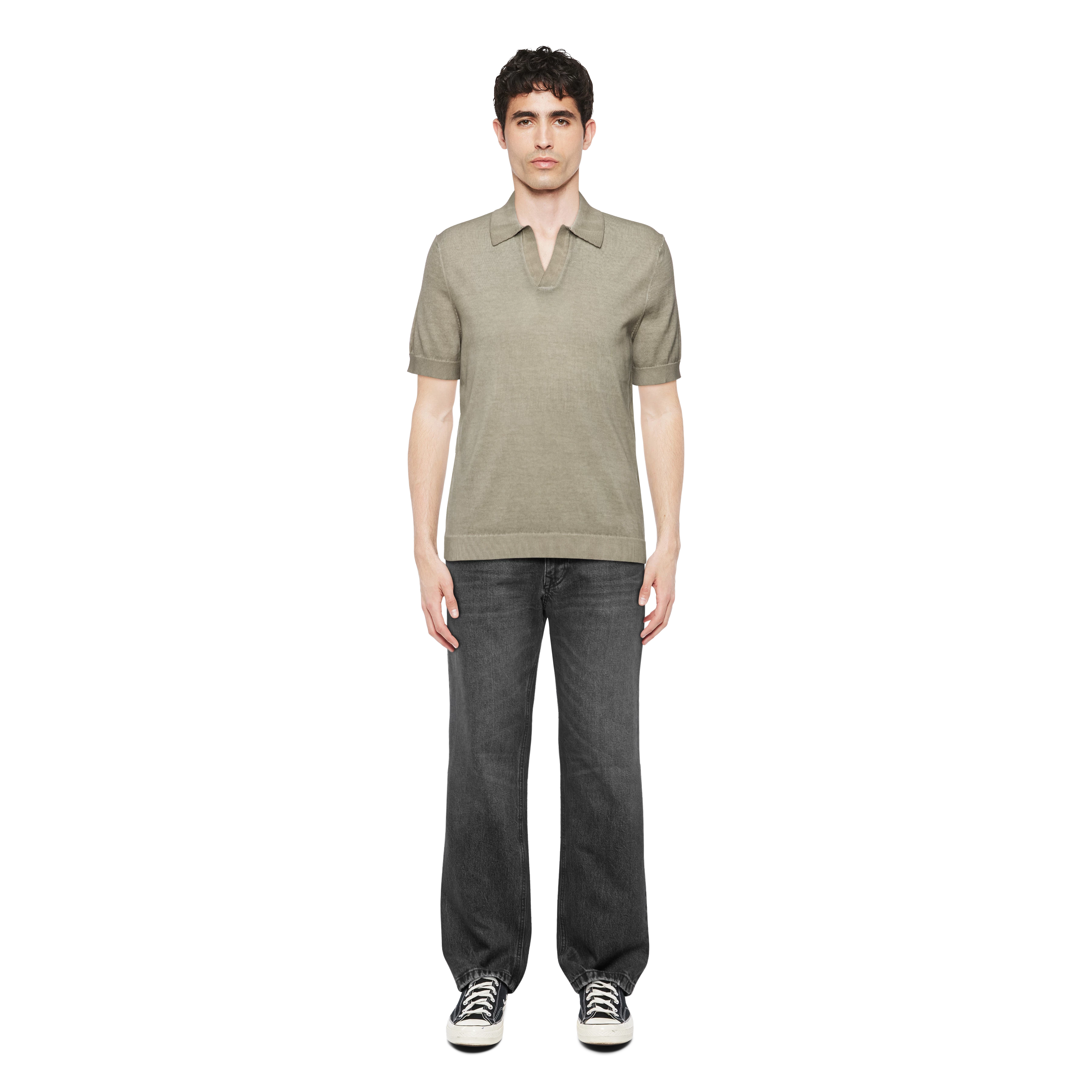 BRAIAN - Gebreide polo in Supima katoen - heren - bruin - Ganzkörper-Frontansicht