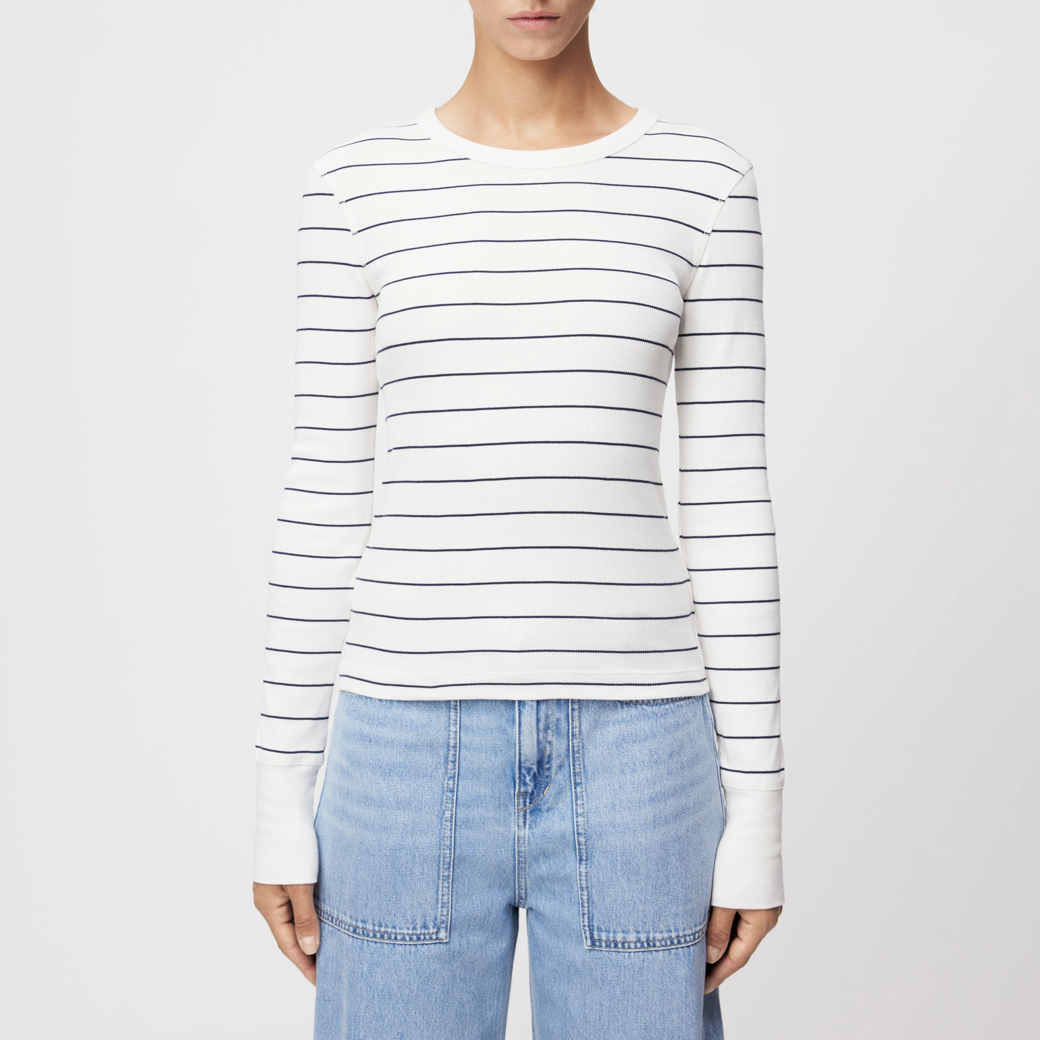 NURIT - Schmales Longsleeve in Baumwoll-Rippe - Damen - off white - Frontansicht