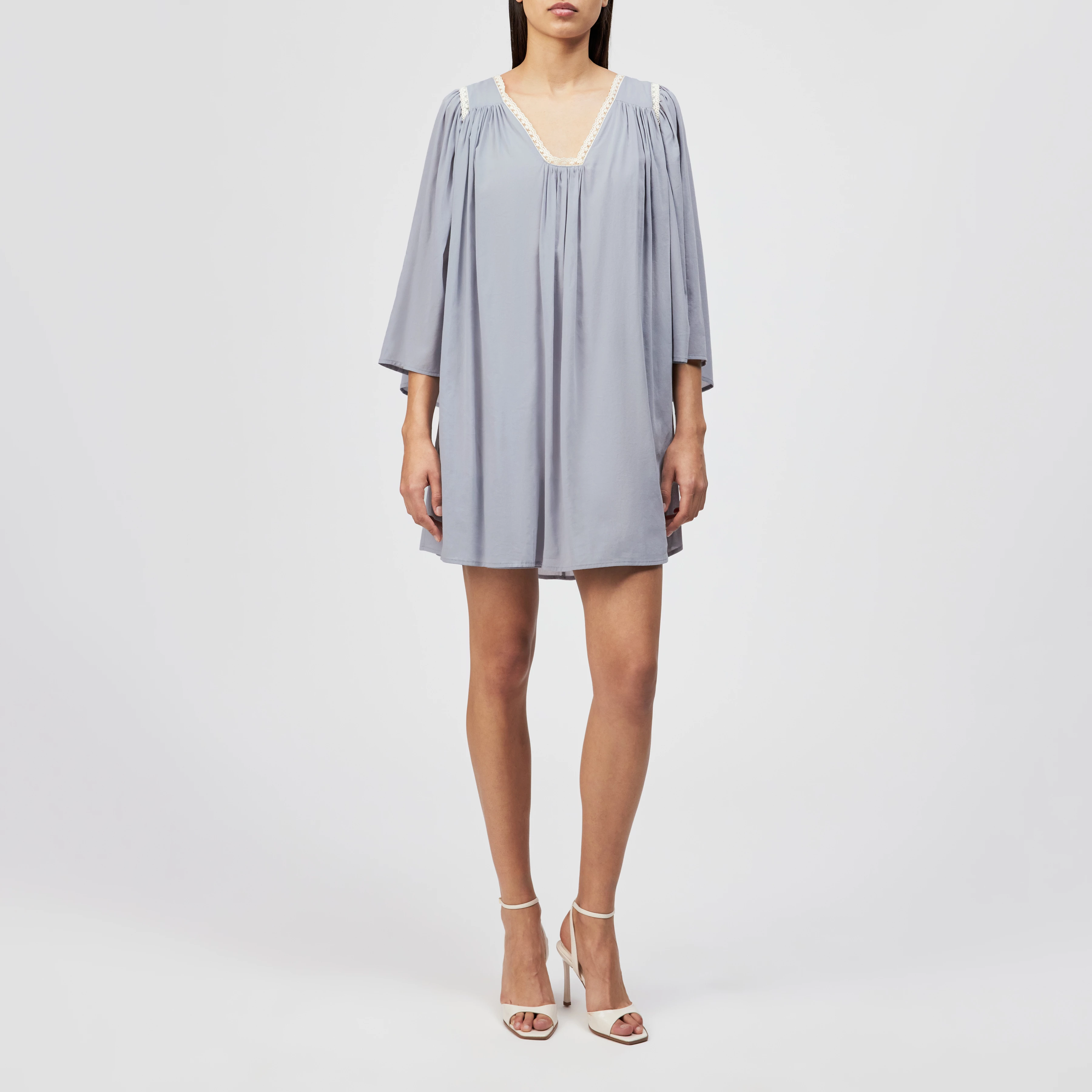 VAREEN - Cotton-blend babydoll tunic dress - women - blue - Ganzkörper-Frontansicht