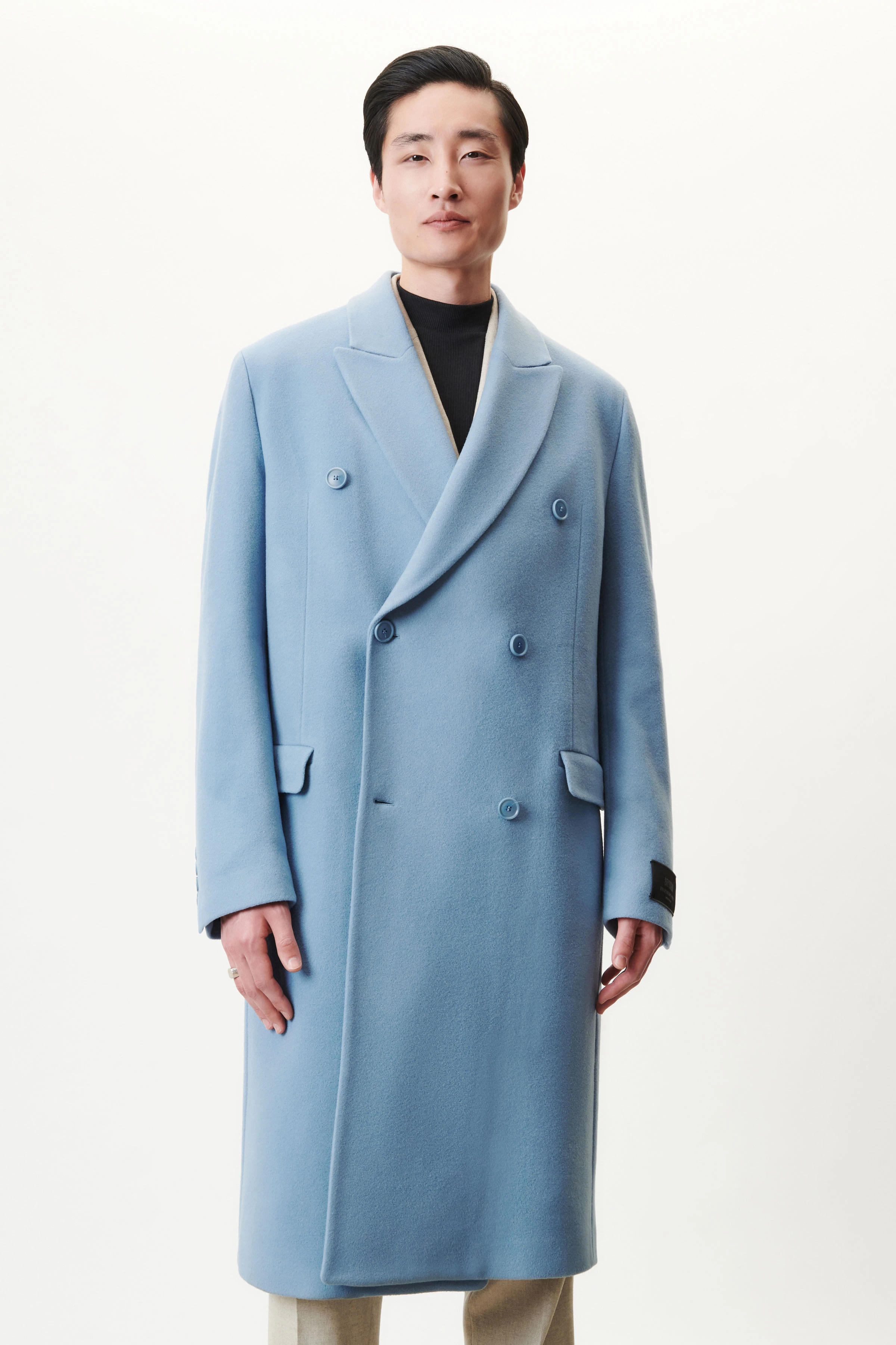SKYE - double-breasted lapel coat in wool fleece - men - blue - Frontansicht