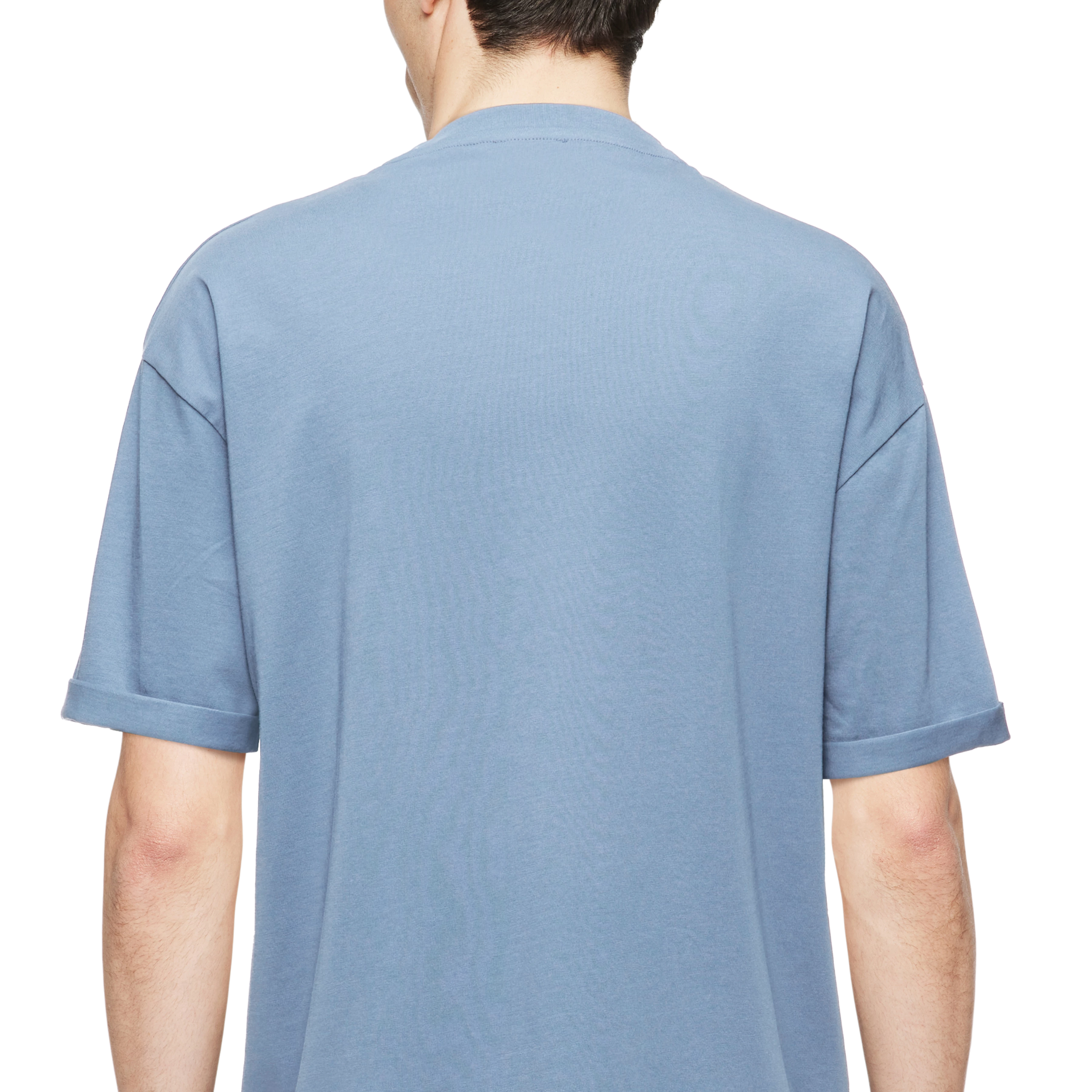 THILO - Relaxed fit T-Shirt in reiner Baumwolle - Herren - blau - Detailansicht am Model