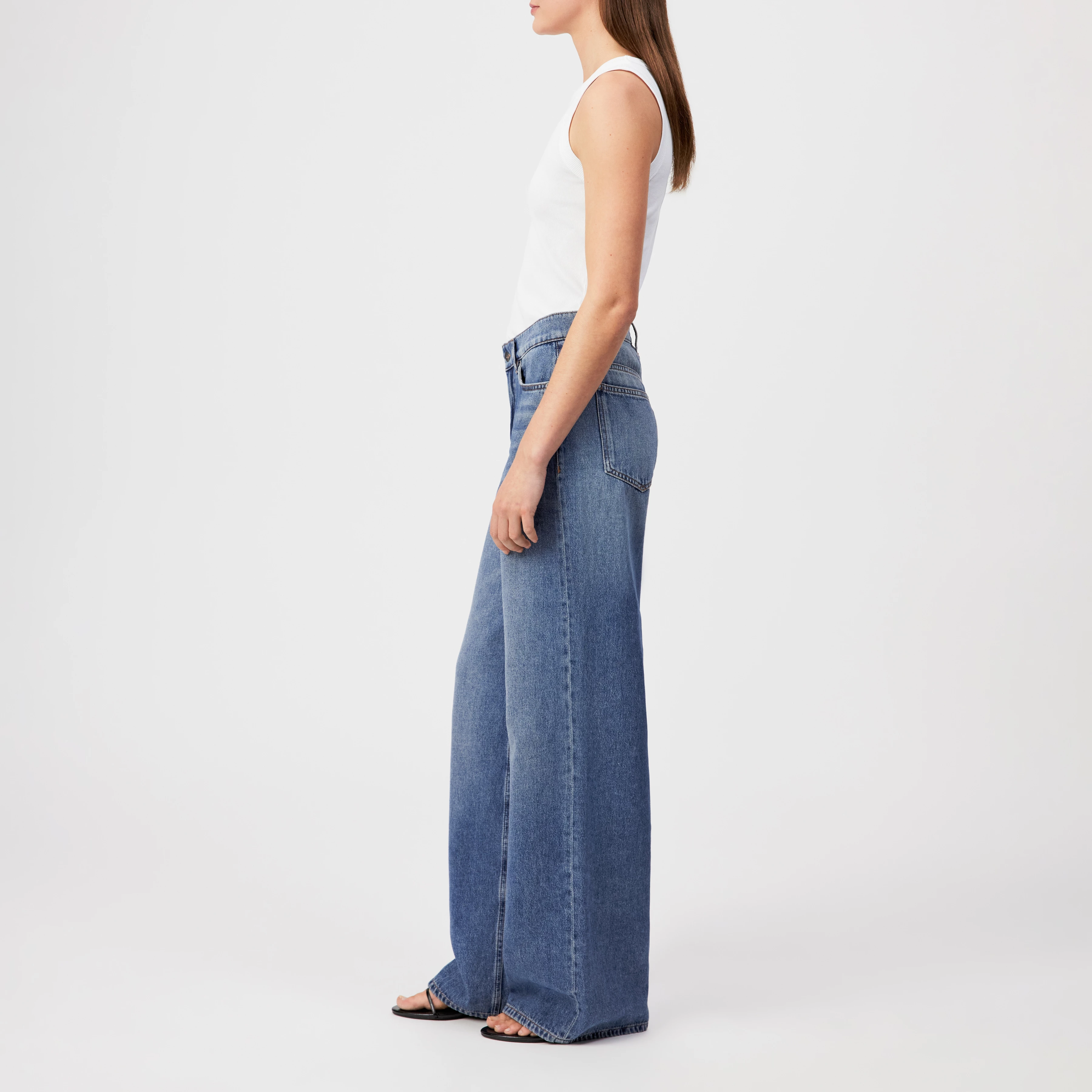 FLUNG - Mid-waist jeans af ren bomuld - women - blå - Seitenansicht