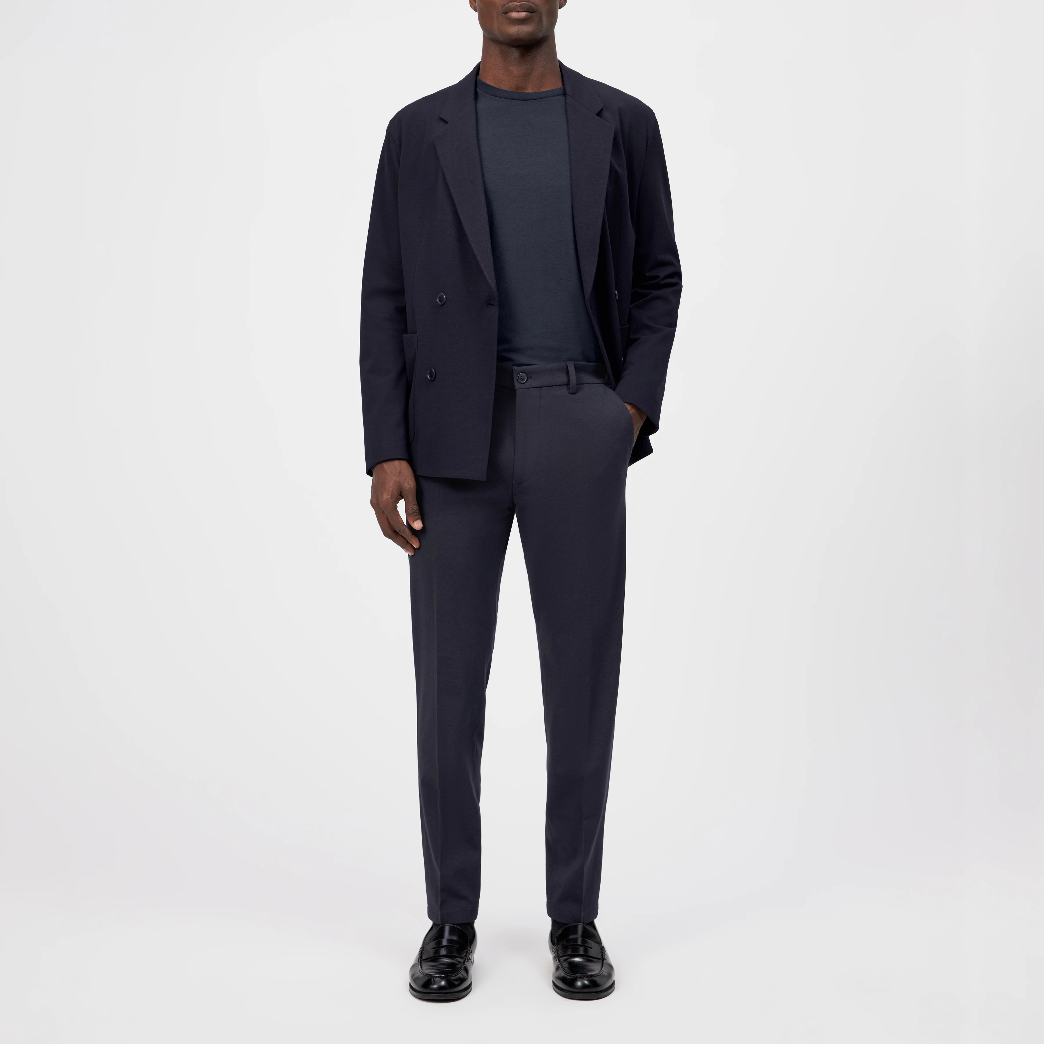 AJEND_SK - Ready-made slim-fit trousers in nylon jersey - men - blue - Ganzkörper-Frontansicht