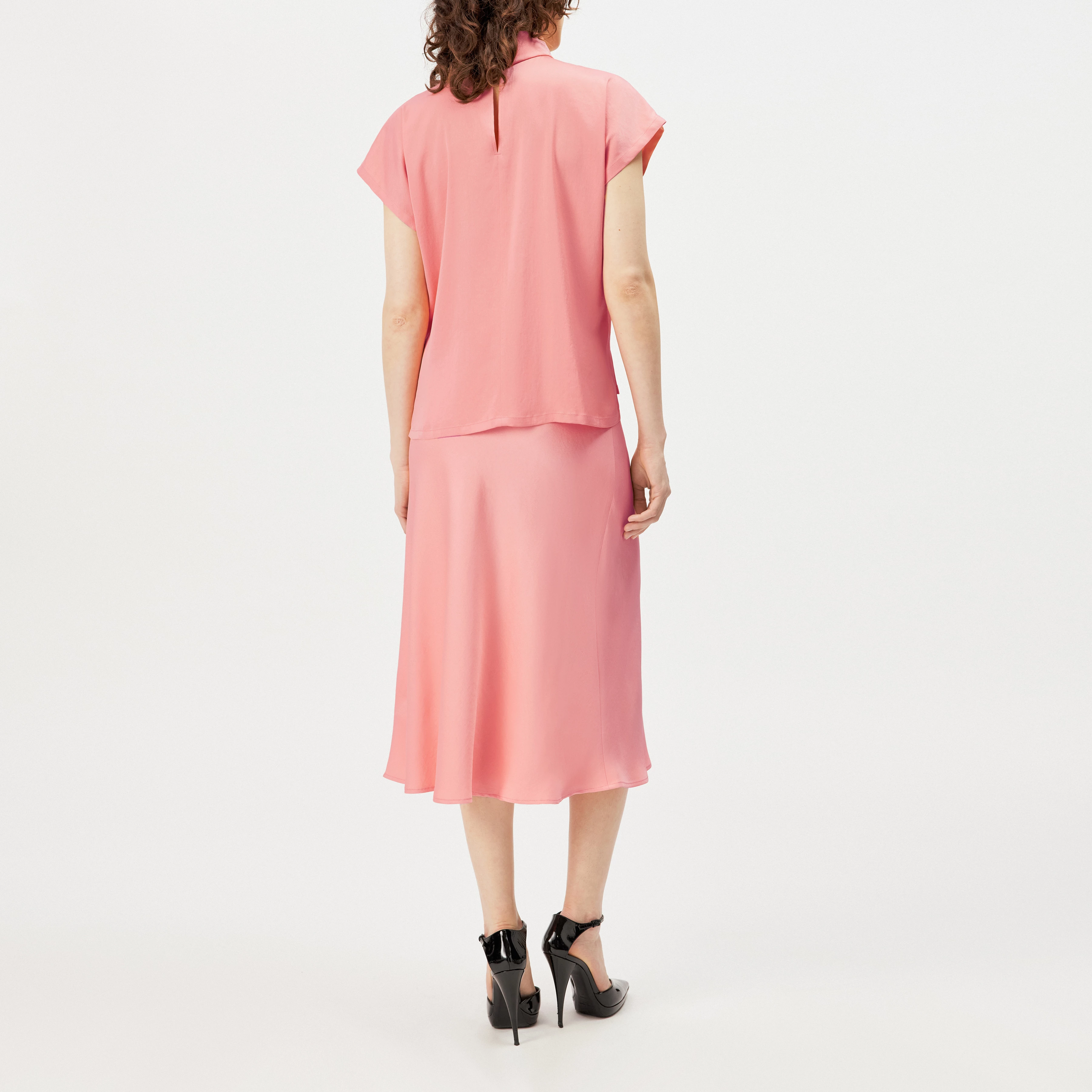 ALARIA_1 - Shirt blouse with stand-up collar in satin - women - orange - Rückansicht