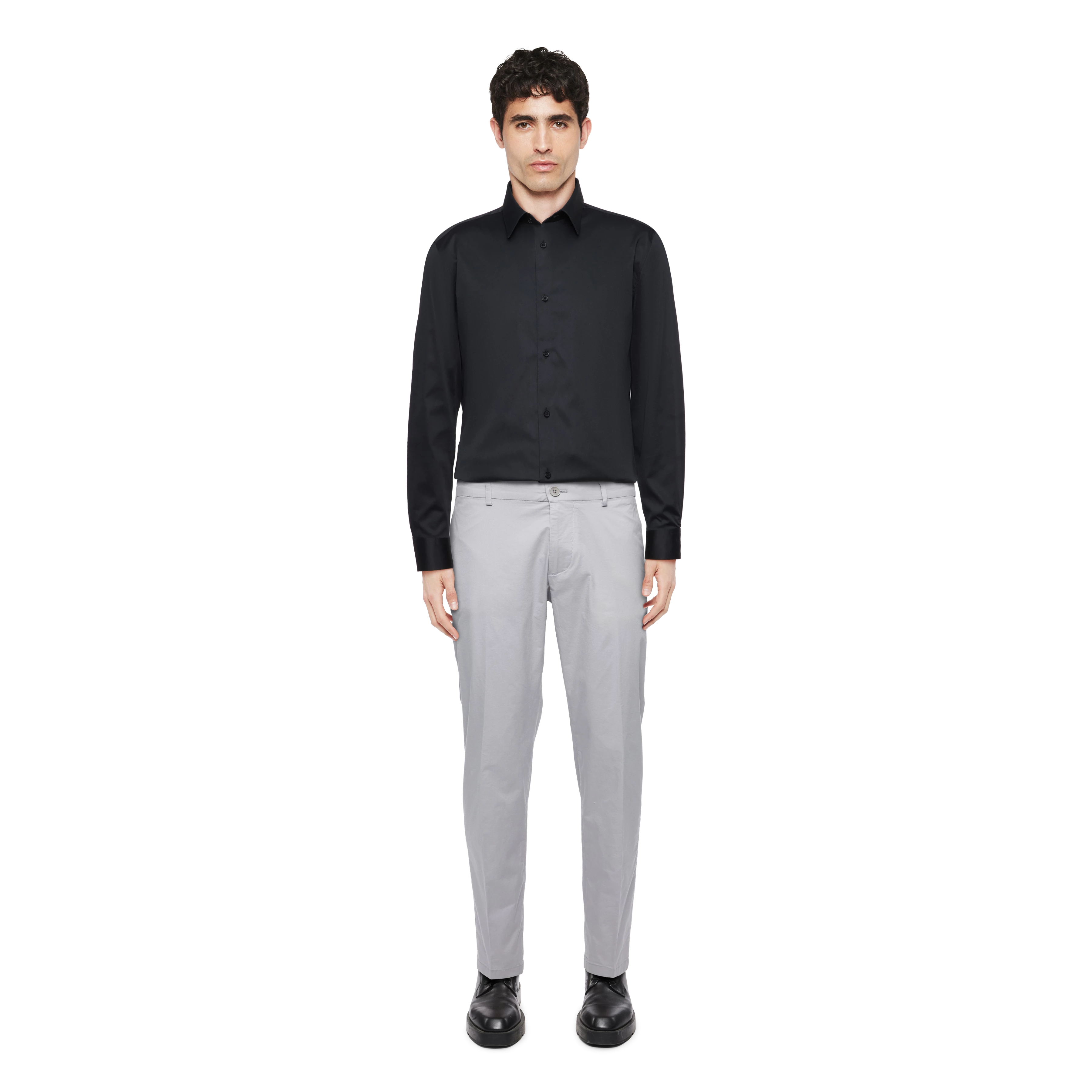 AJEND - Pantalon confectionné en gabardine de coton - men - gris - Ganzkörper-Frontansicht
