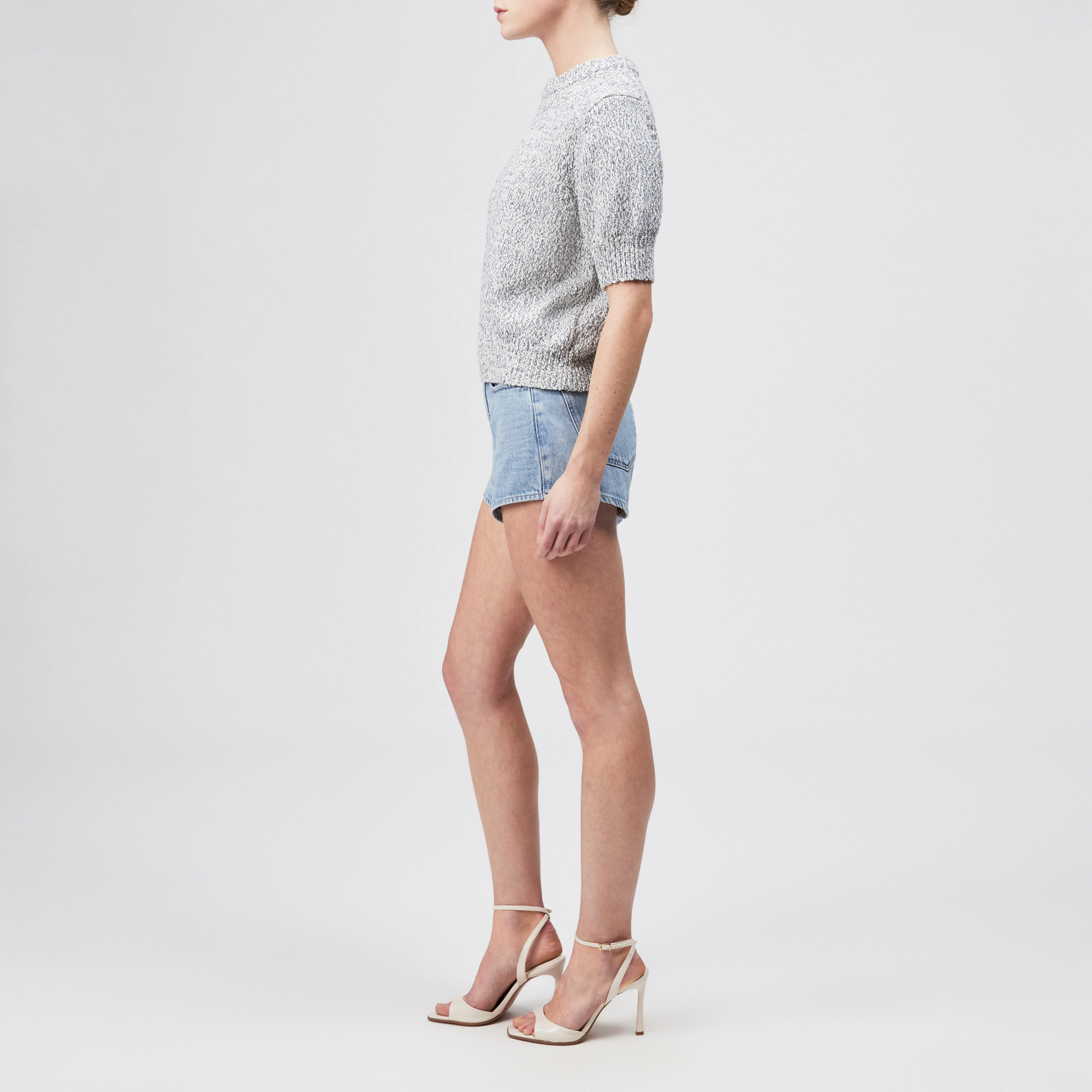 SANIDY - Knit T-shirt in soft mouliné yarn - women - blue - Seitenansicht