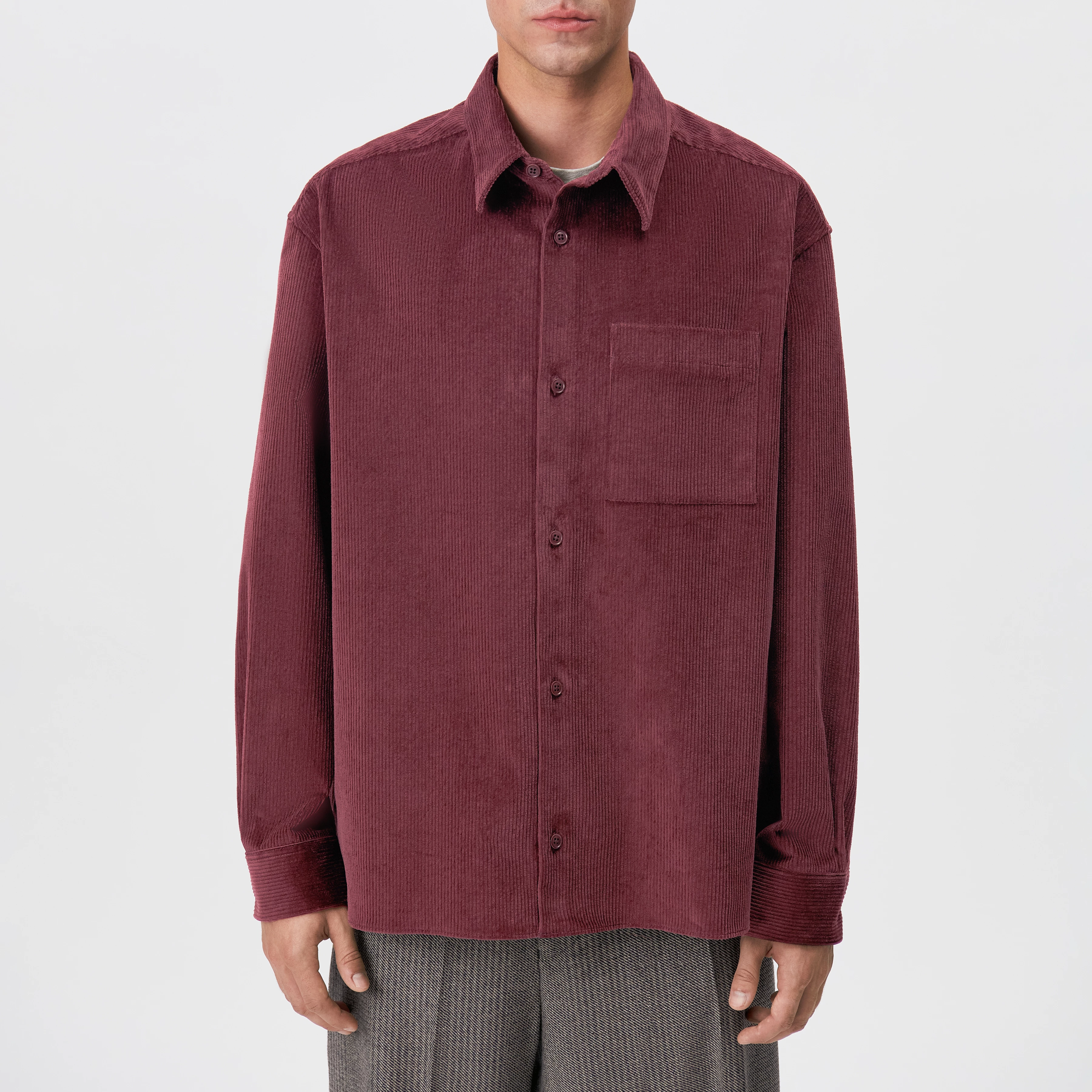 BAUNT - Regular Fit Hemd in Cord - Herren - rot - Frontansicht
