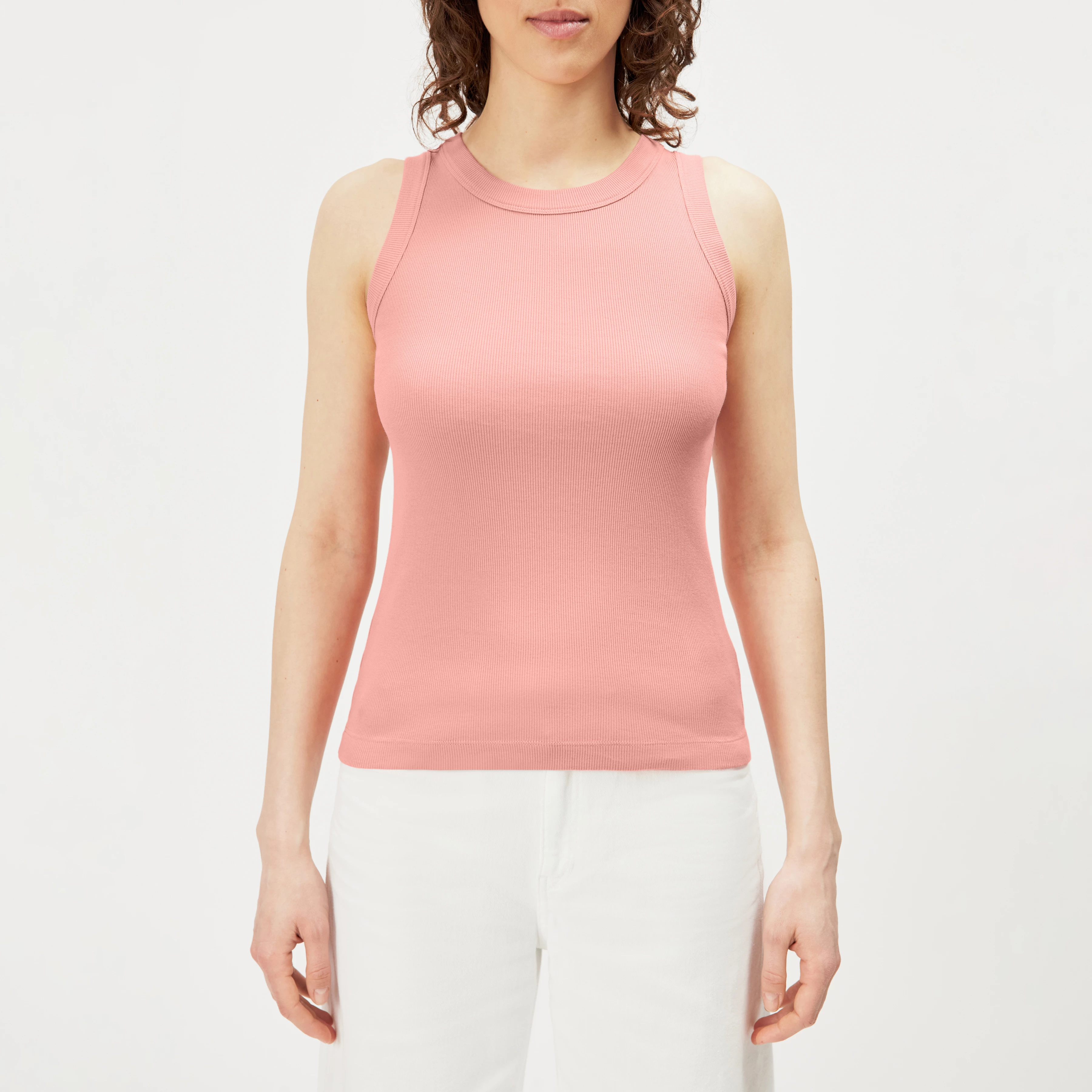 OLINA - Cotton ribbed crew neck tank top - women - orange - Frontansicht