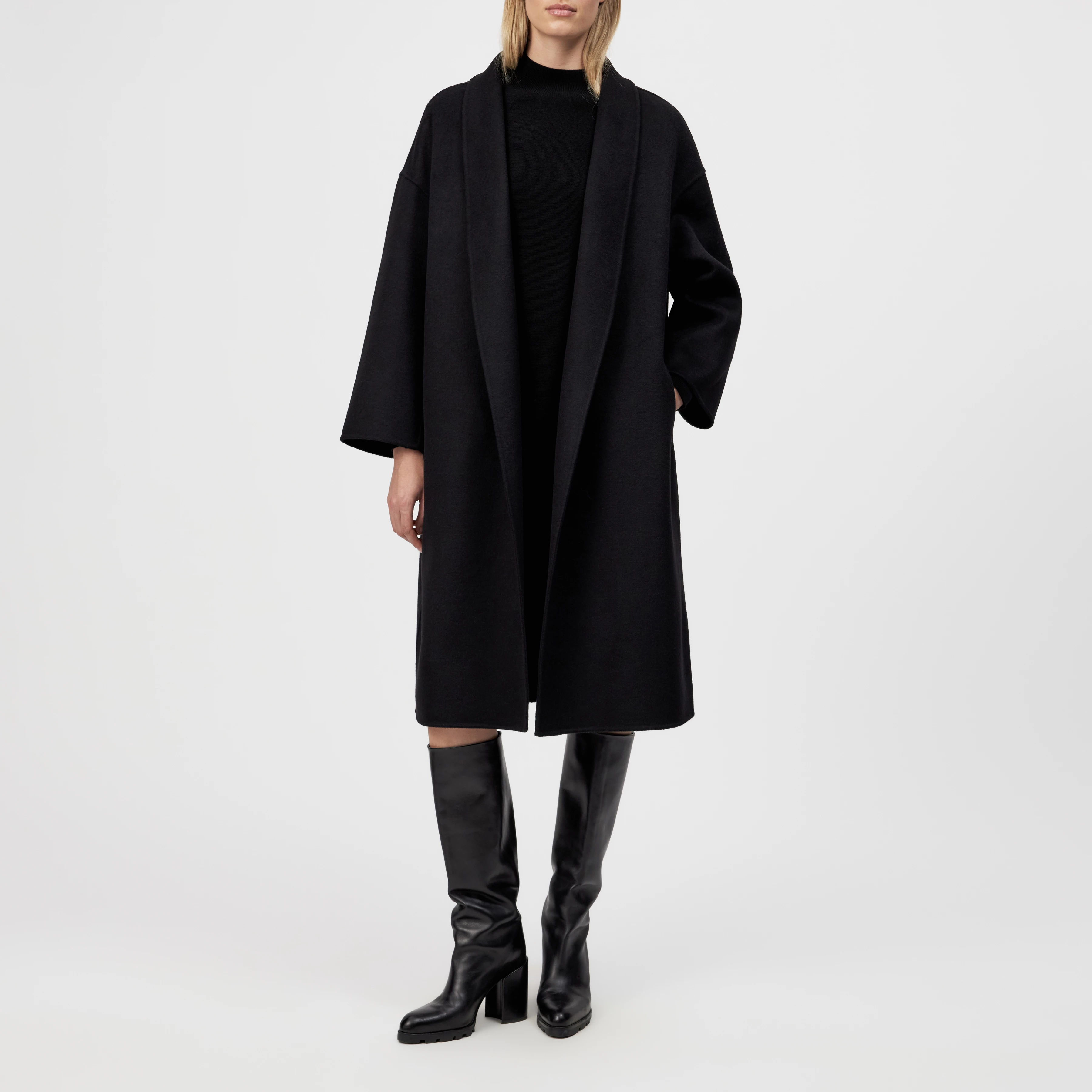 BAUPREY - Hüllenmantel in Woll-Doubleface - Damen - schwarz - Frontansicht
