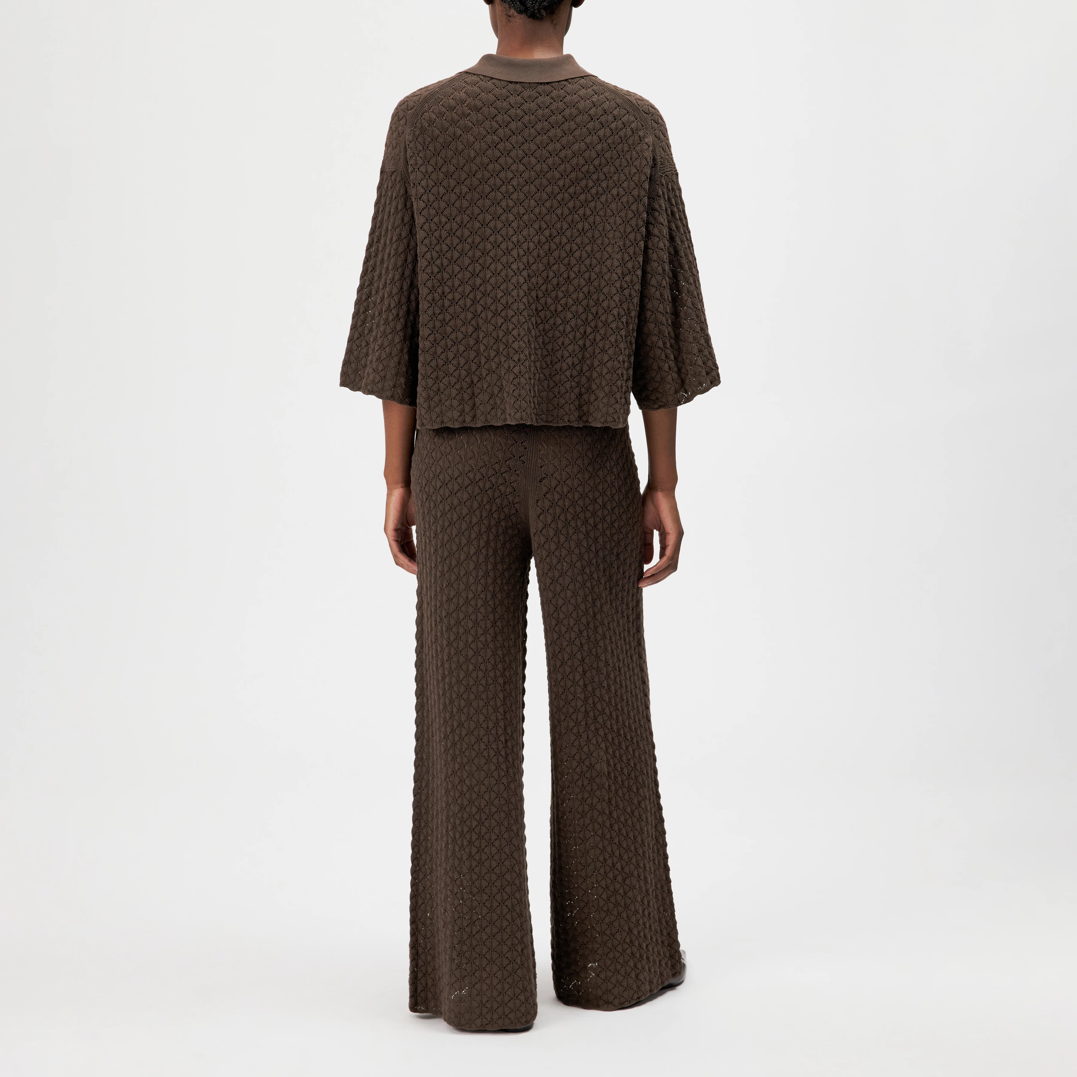 LOYSIA - Cropped overshirt in textured fine knit look - women - brown - Rückansicht