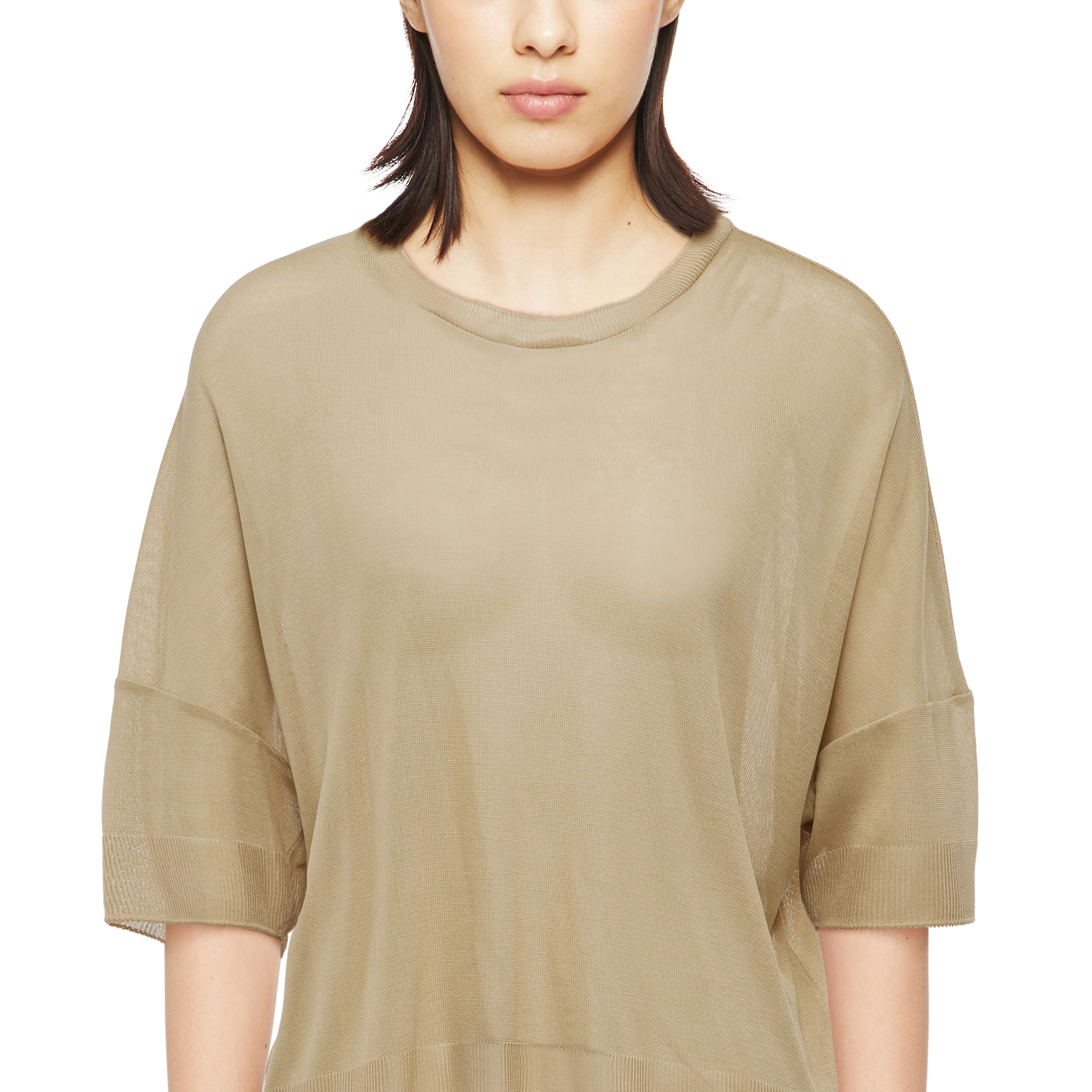 KUSIA - Verkürztes T-Shirt in transparentem Lyocell - Damen - braun - Detailansicht am Model