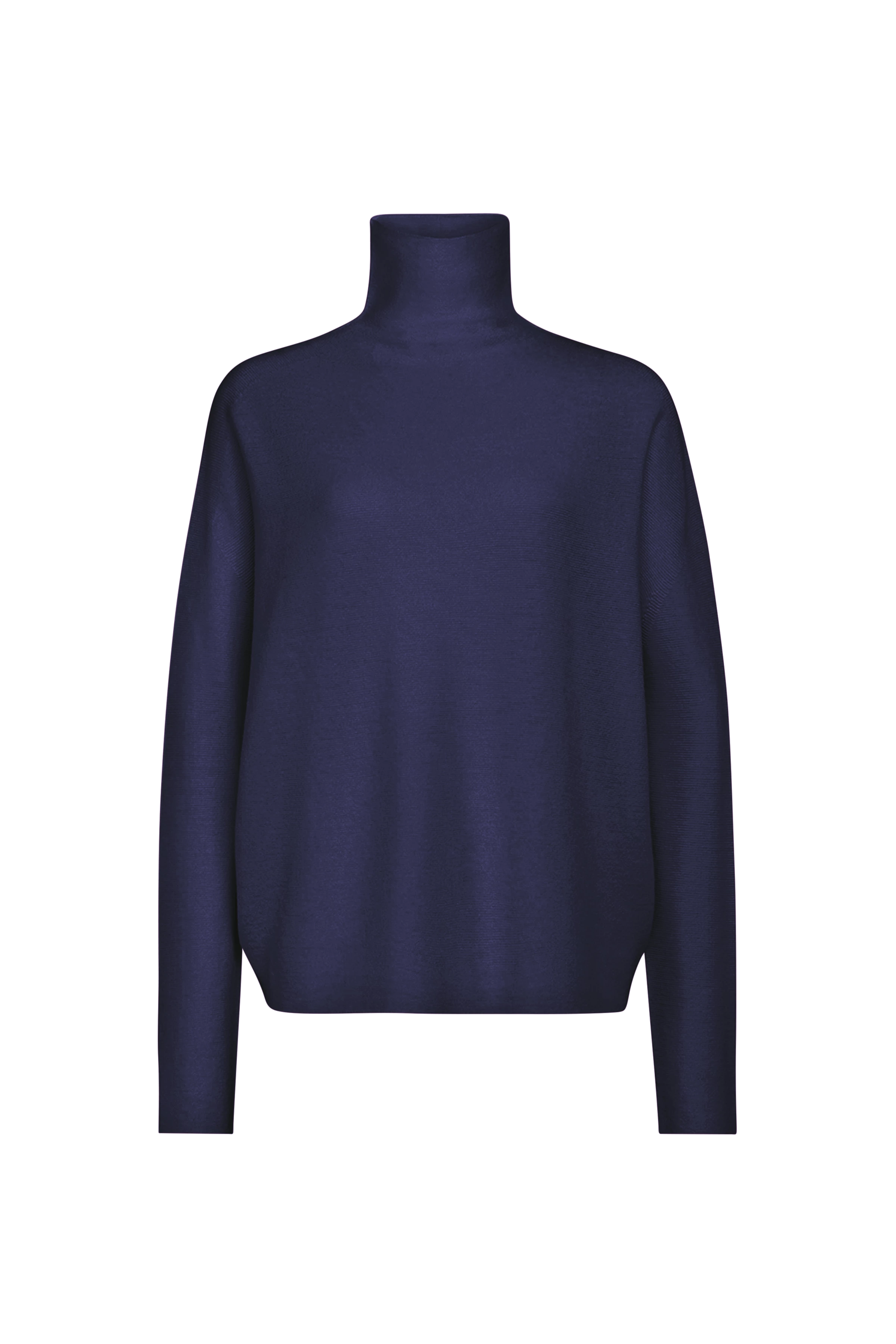 LIORA - Egg-shape turtleneck jumper in 100% merino wool - women - blue - Freisteller Frontansicht