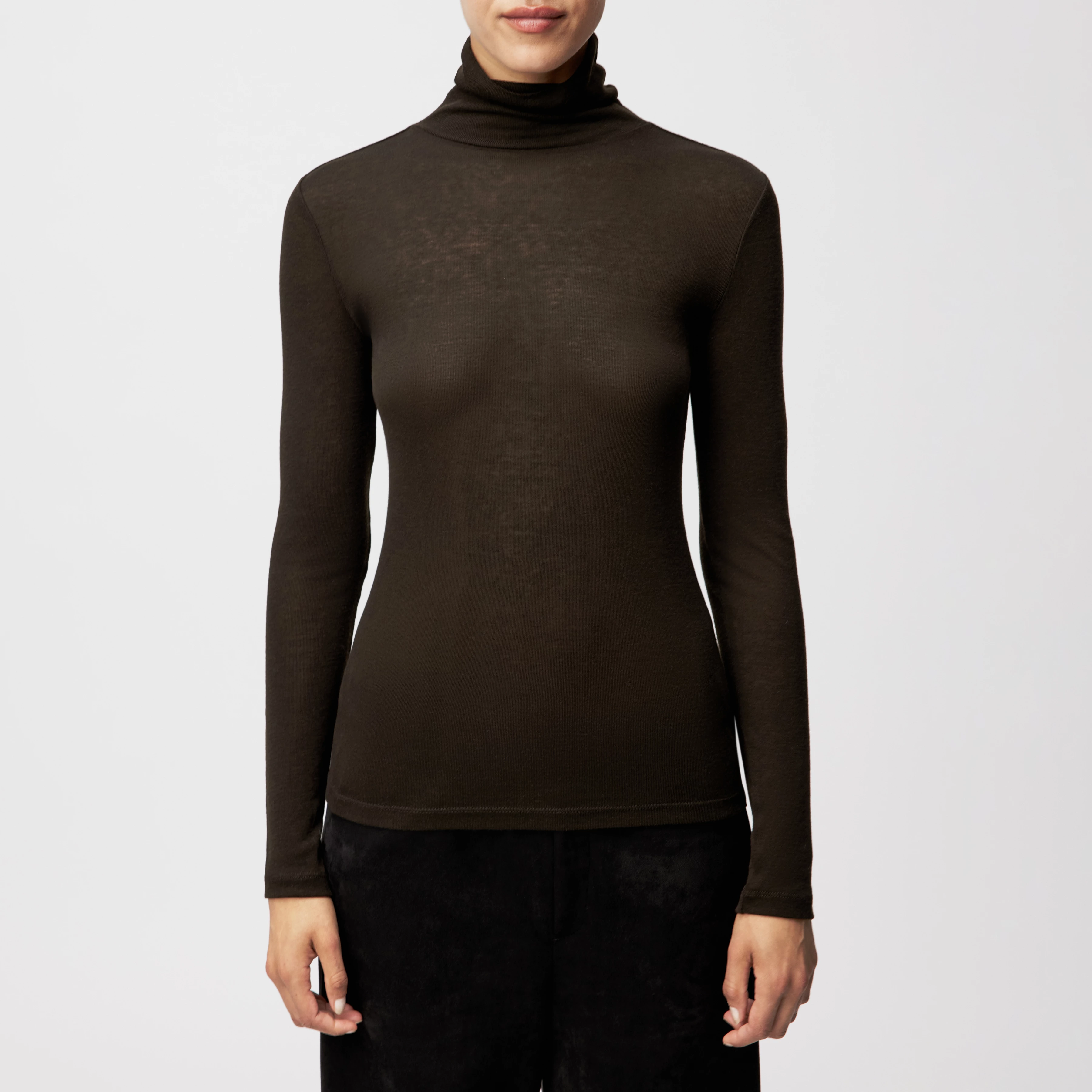 ZERAFNE - Schmales Longsleeve in Lyocell-Wolle-Mix - Damen - braun - Frontansicht