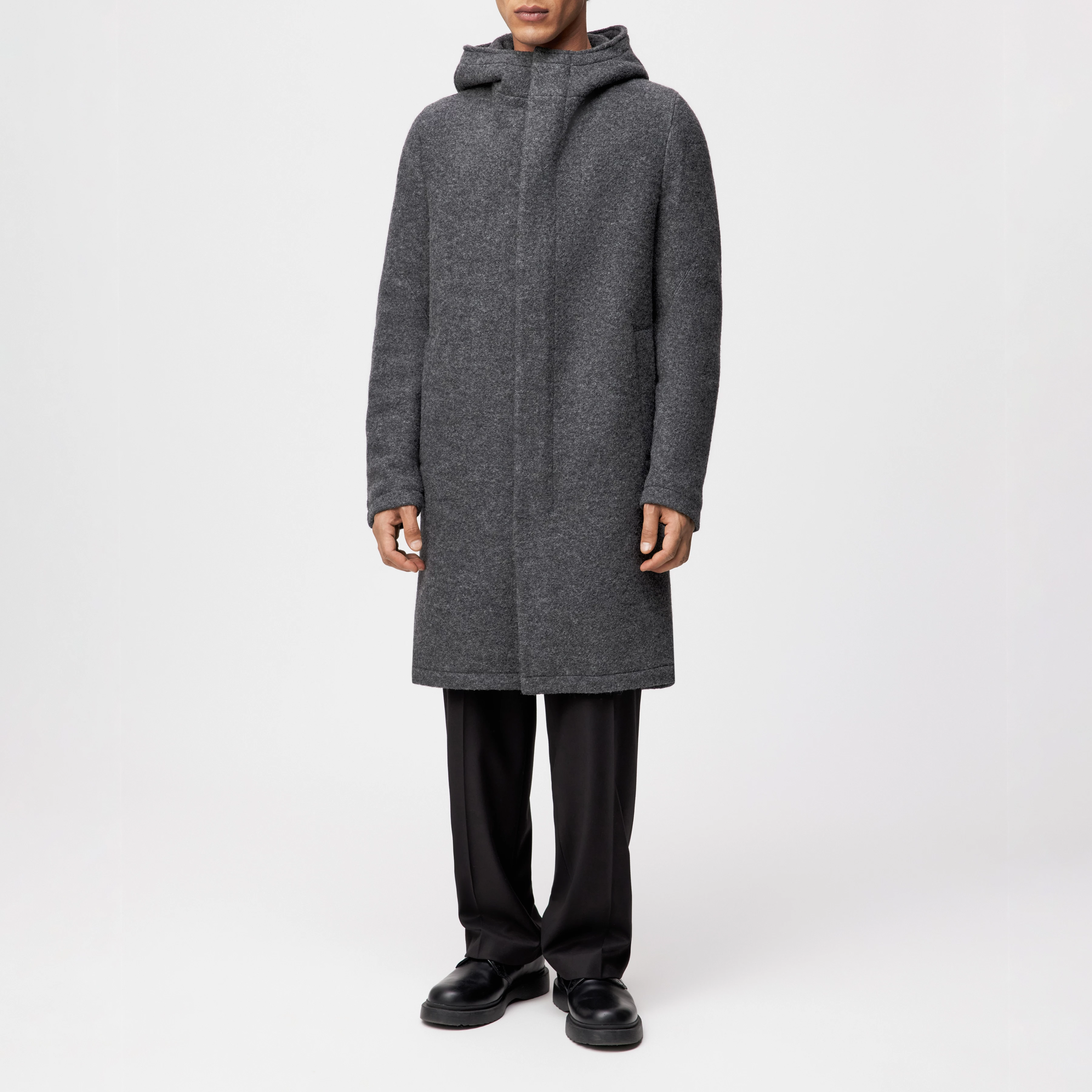 NAUKANO - Mantel mit Kapuze in Wolle - Herren - grau - Ganzkörper-Frontansicht