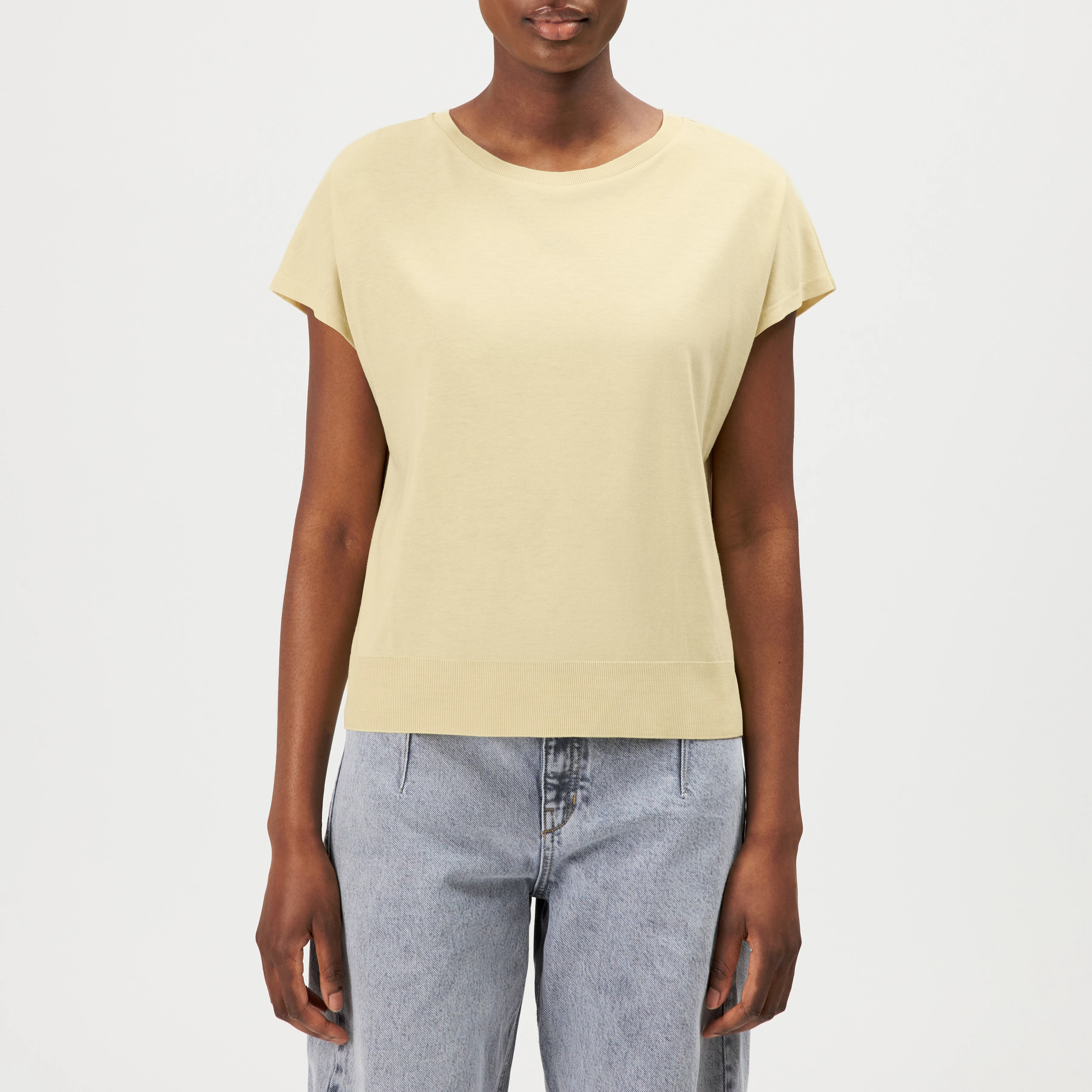 VANOPE - T-shirt in lyocell-cotton fine knit look - women - yellow - Frontansicht