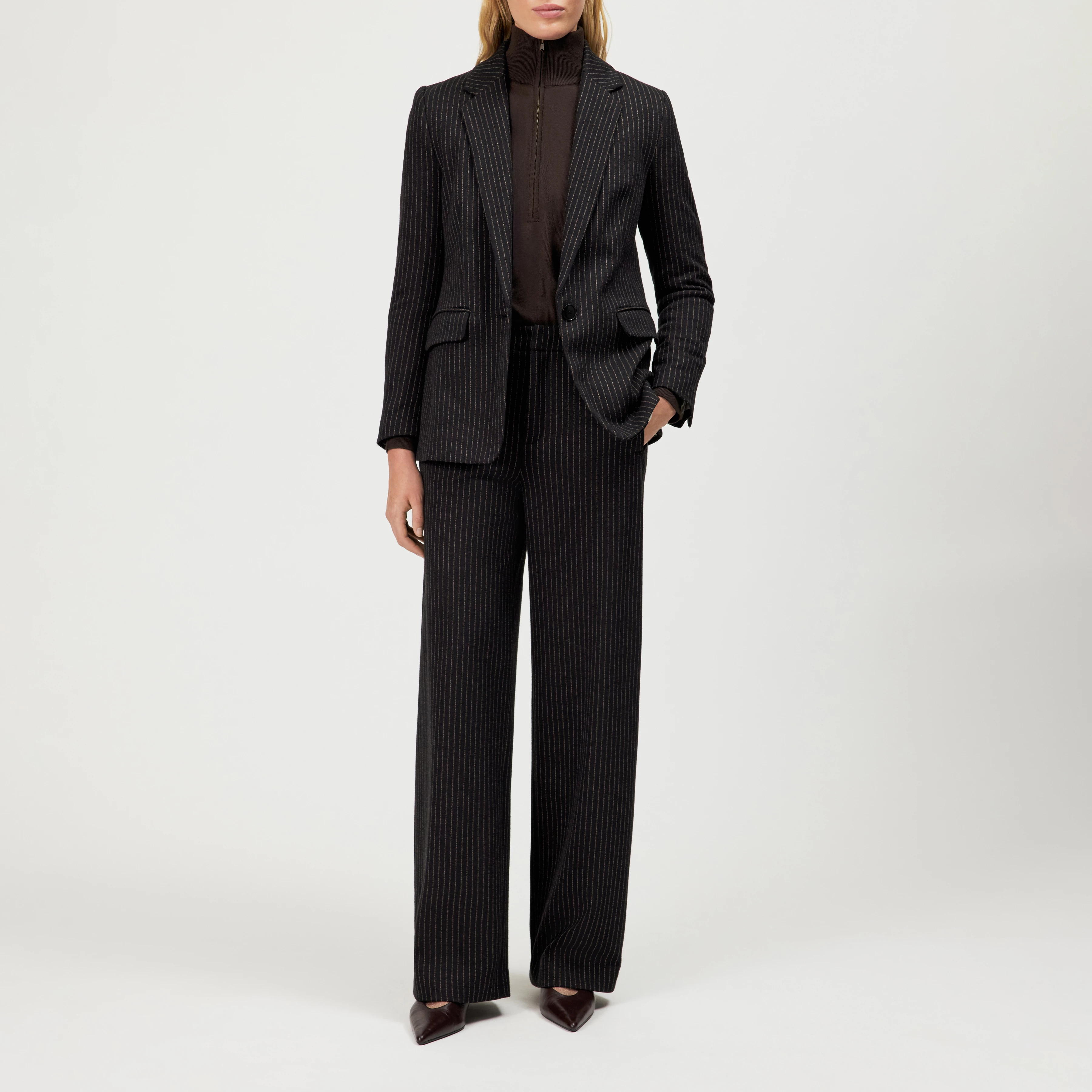 ATLIN_2 - Pinstripe single-button blazer - women - brown - Ganzkörper-Frontansicht
