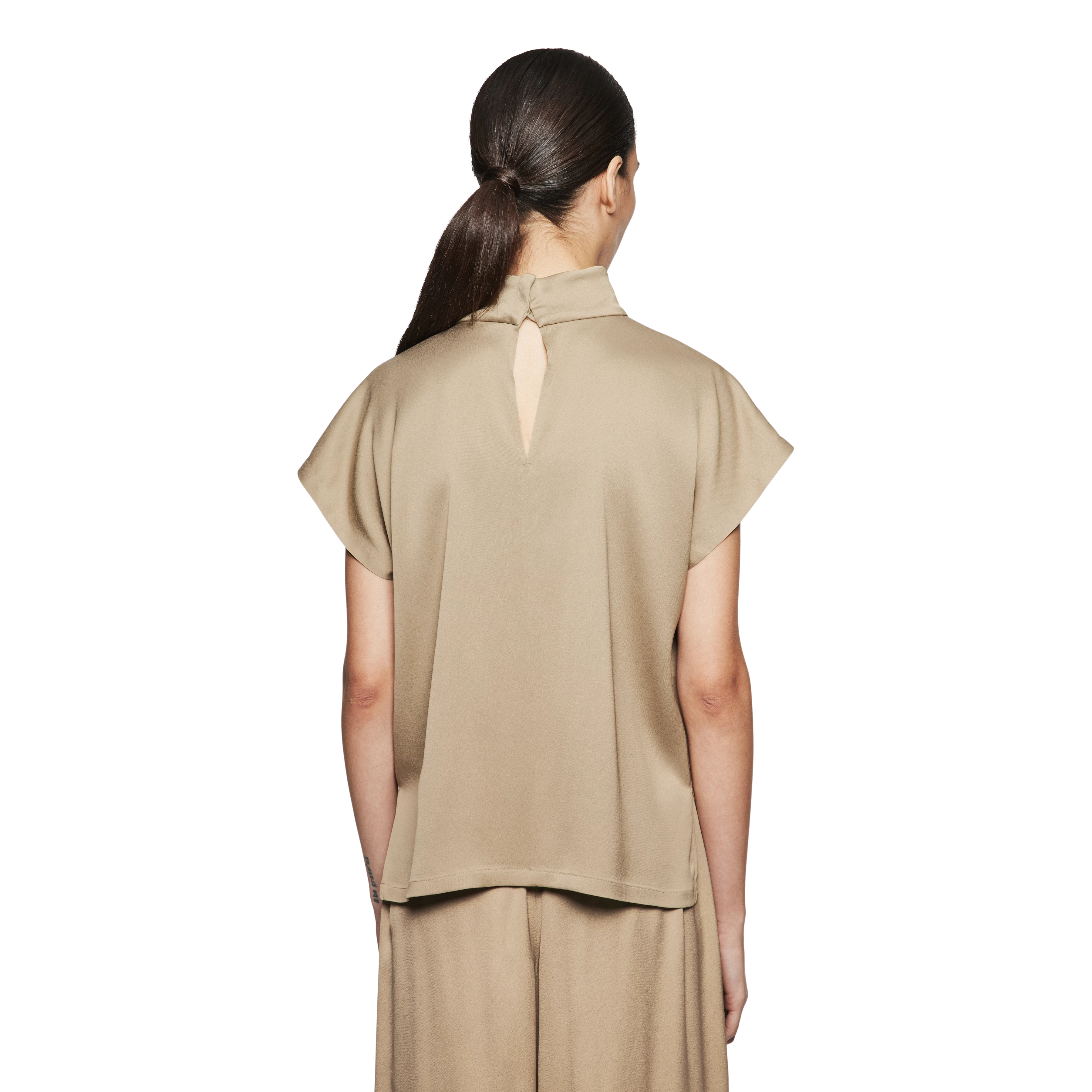 ALARIA_1 - Shirt blouse with stand-up collar in satin - women - brown - Rückansicht