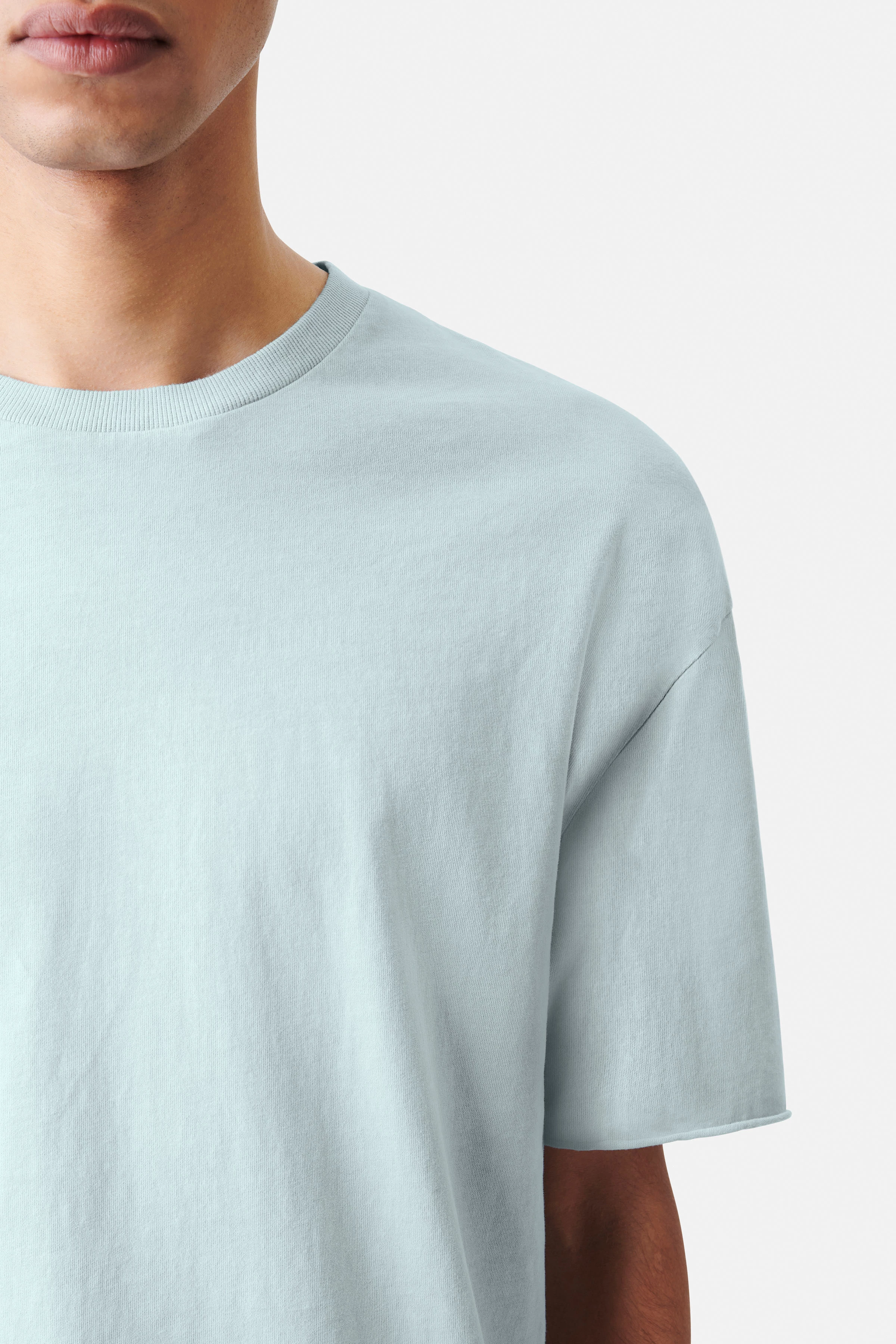 EROS - t-shirt with rolled edge in a washed look - men - blue - Seitenansicht