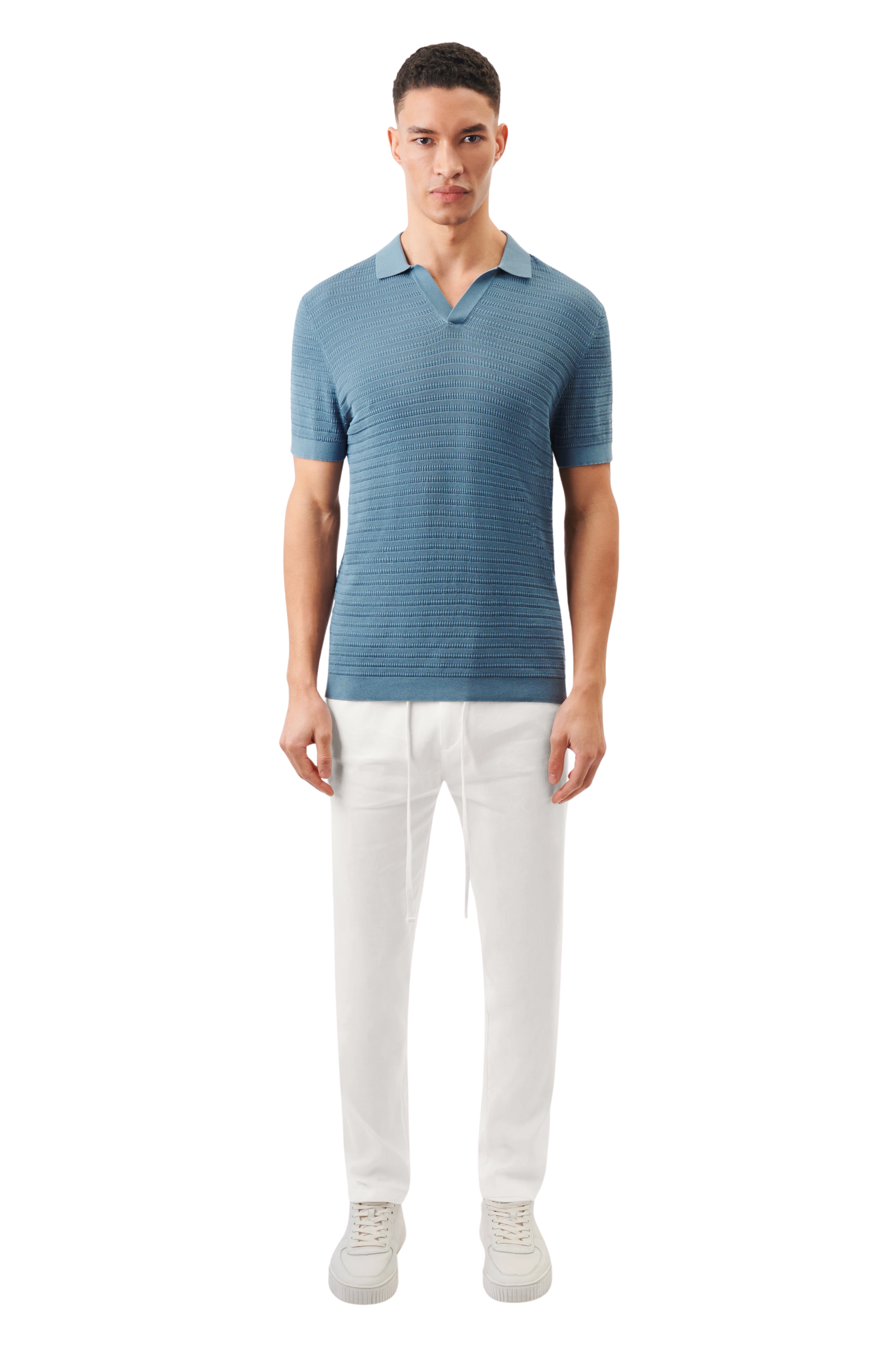 BRAIAN - Strick-Polo in mercerisierter Baumwolle - Herren - blau - Ganzkörper-Frontansicht