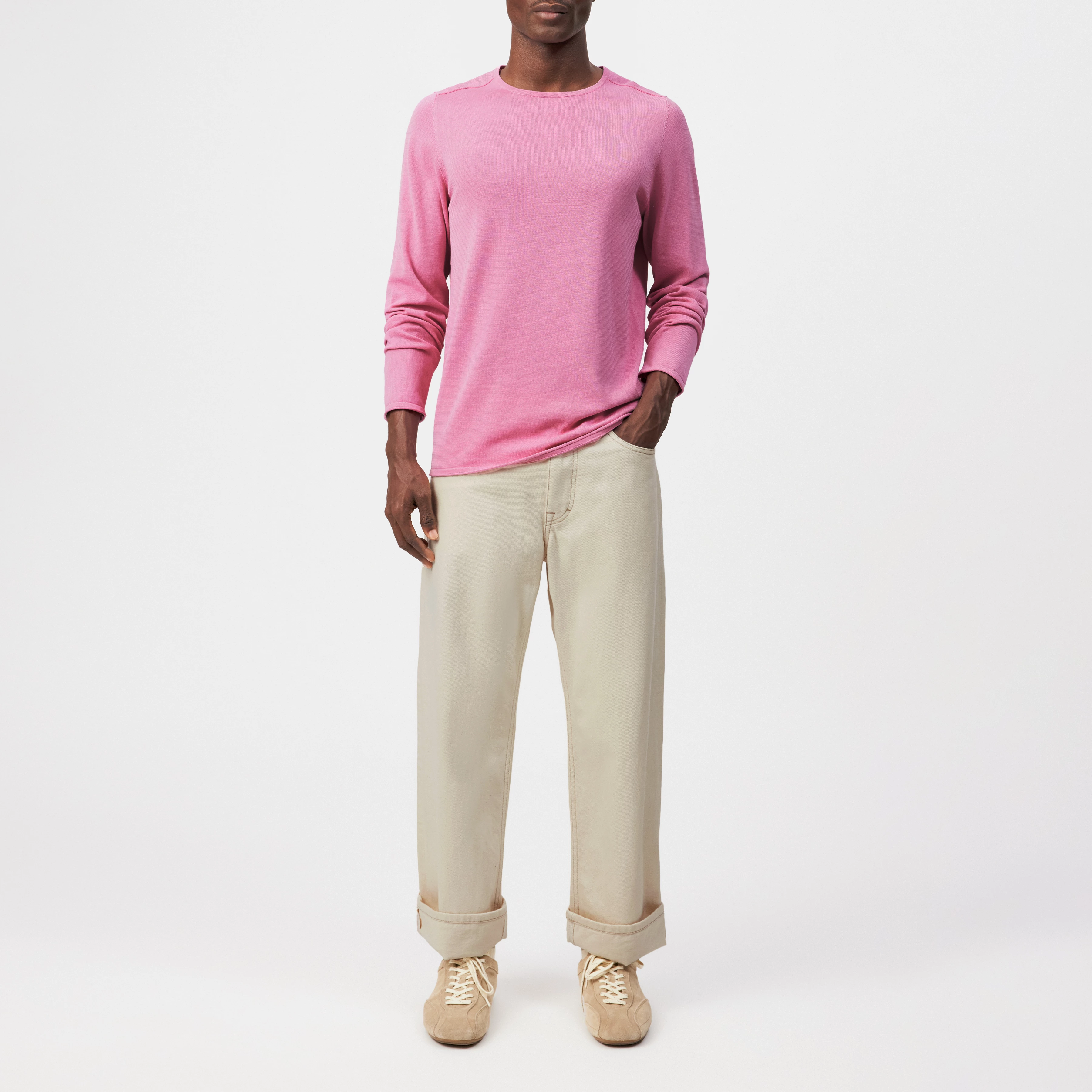 RIKONO - Knitted jumper in clean cotton - men - pink - Ganzkörper-Frontansicht