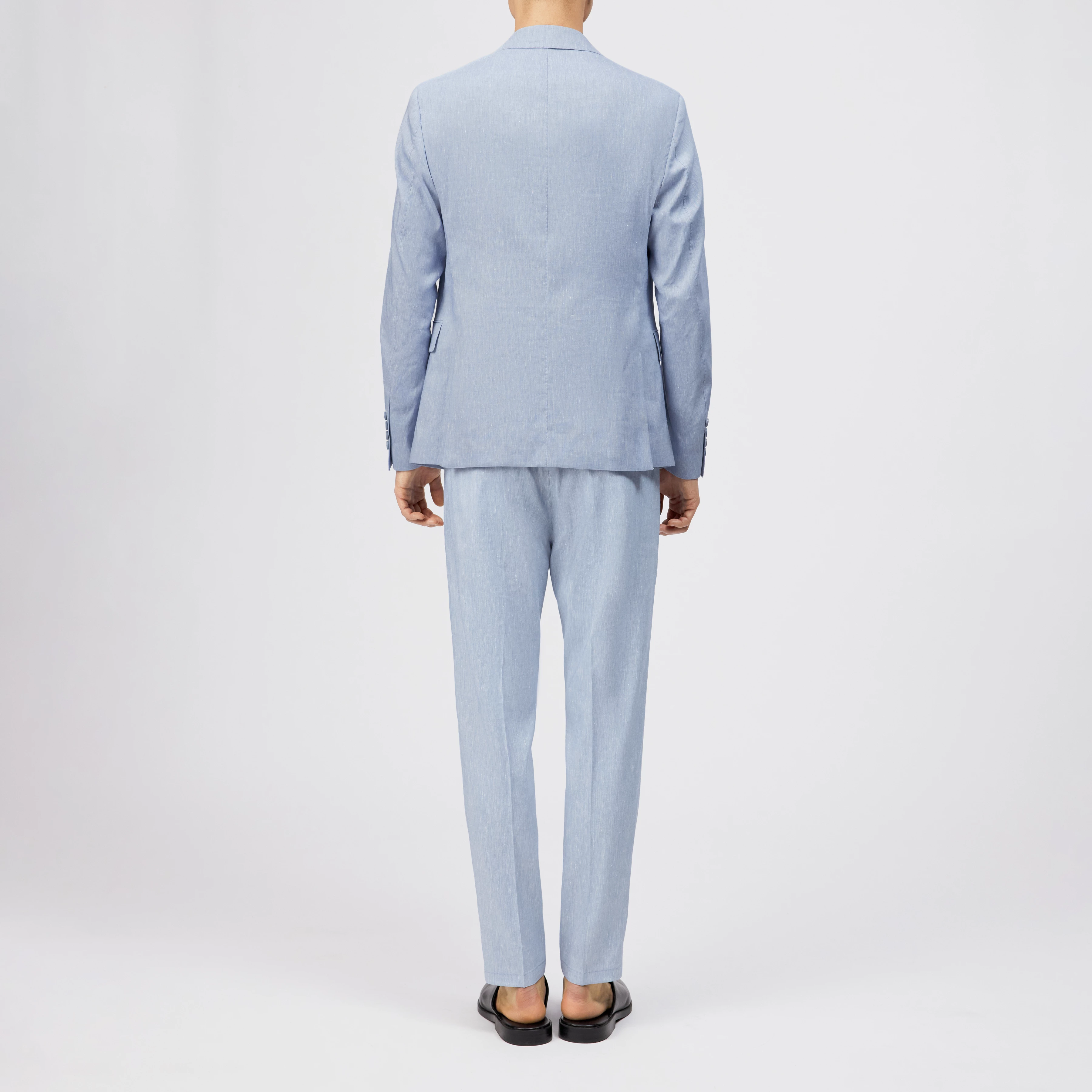 YAMES - Single-breasted jacket in linen blend - men - blue - Rückansicht