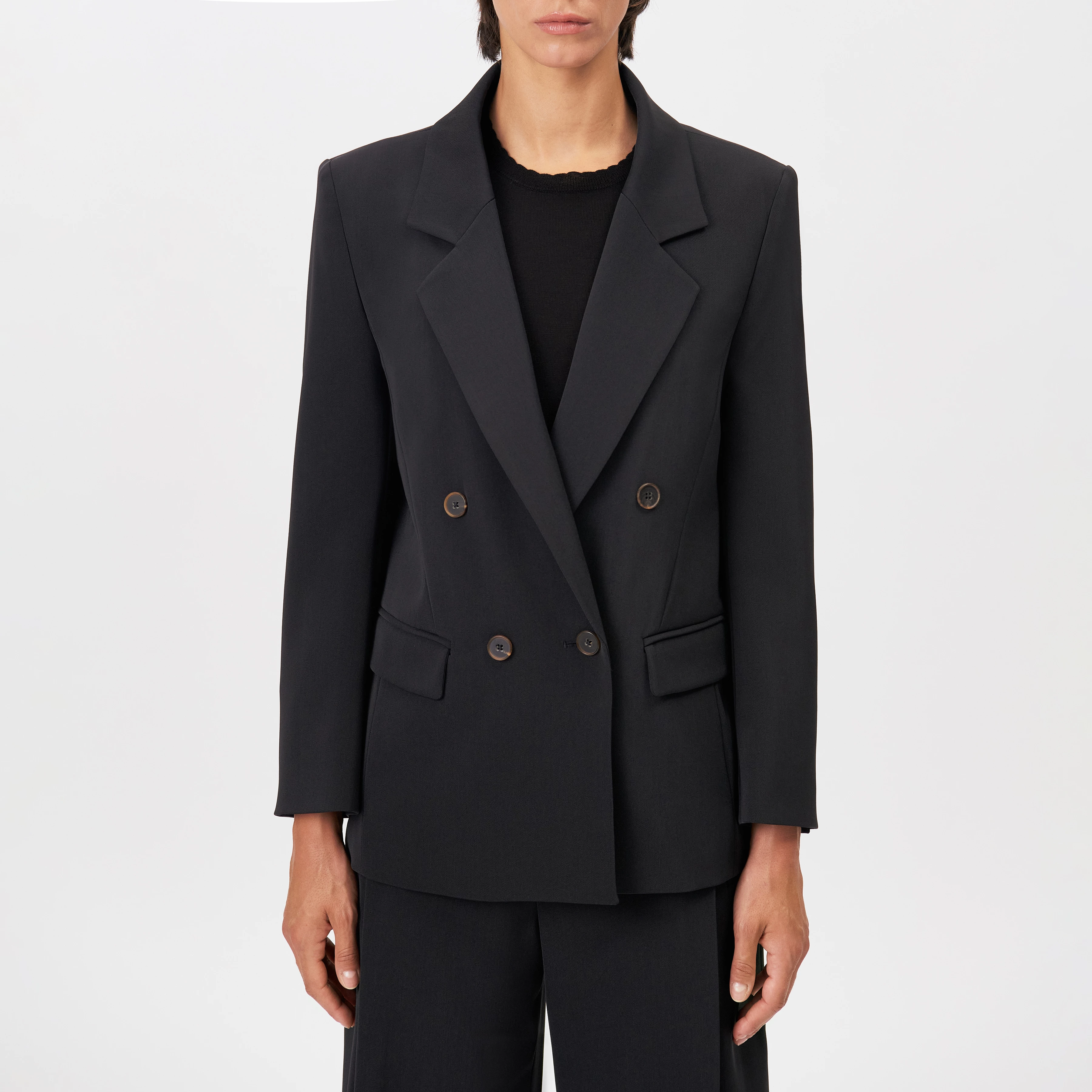 HADLOW - Double-breasted twill blazer with lapels - women - black - Frontansicht
