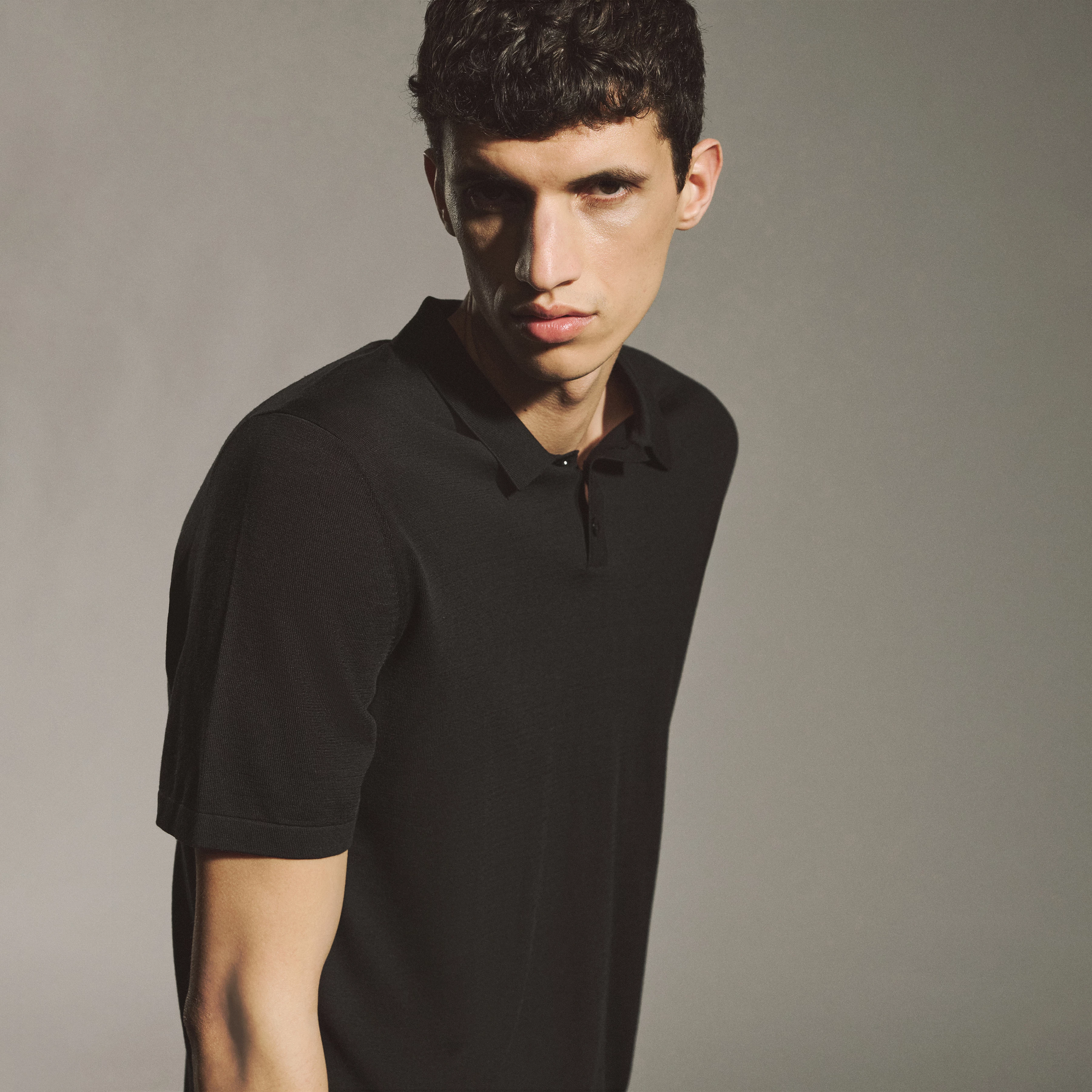 TRITON - Polo shirt in silk-cotton blend - men - black