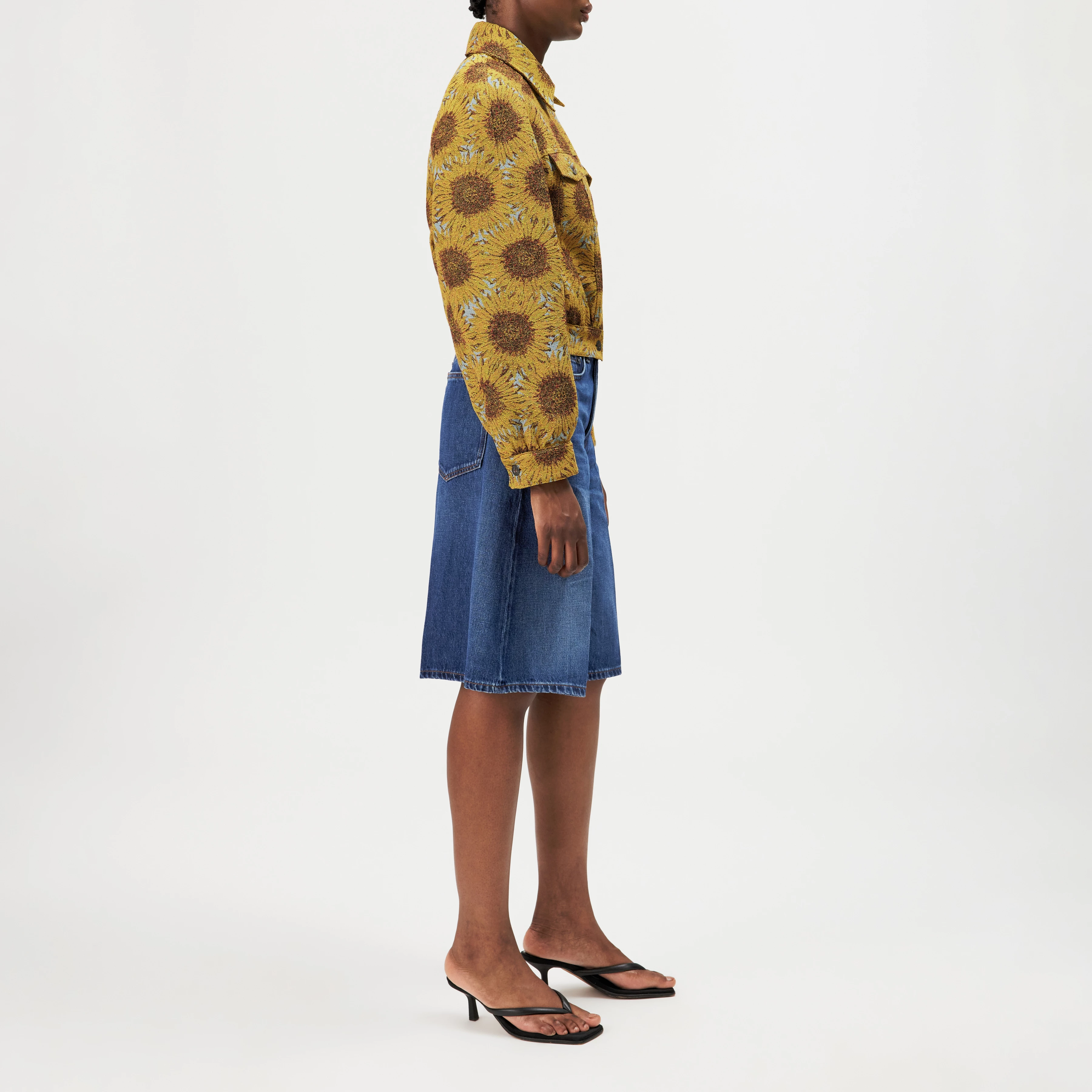 MARWICK - Relaxed fit jacquard jacket with sunflowers - women - yellow - Seitenansicht