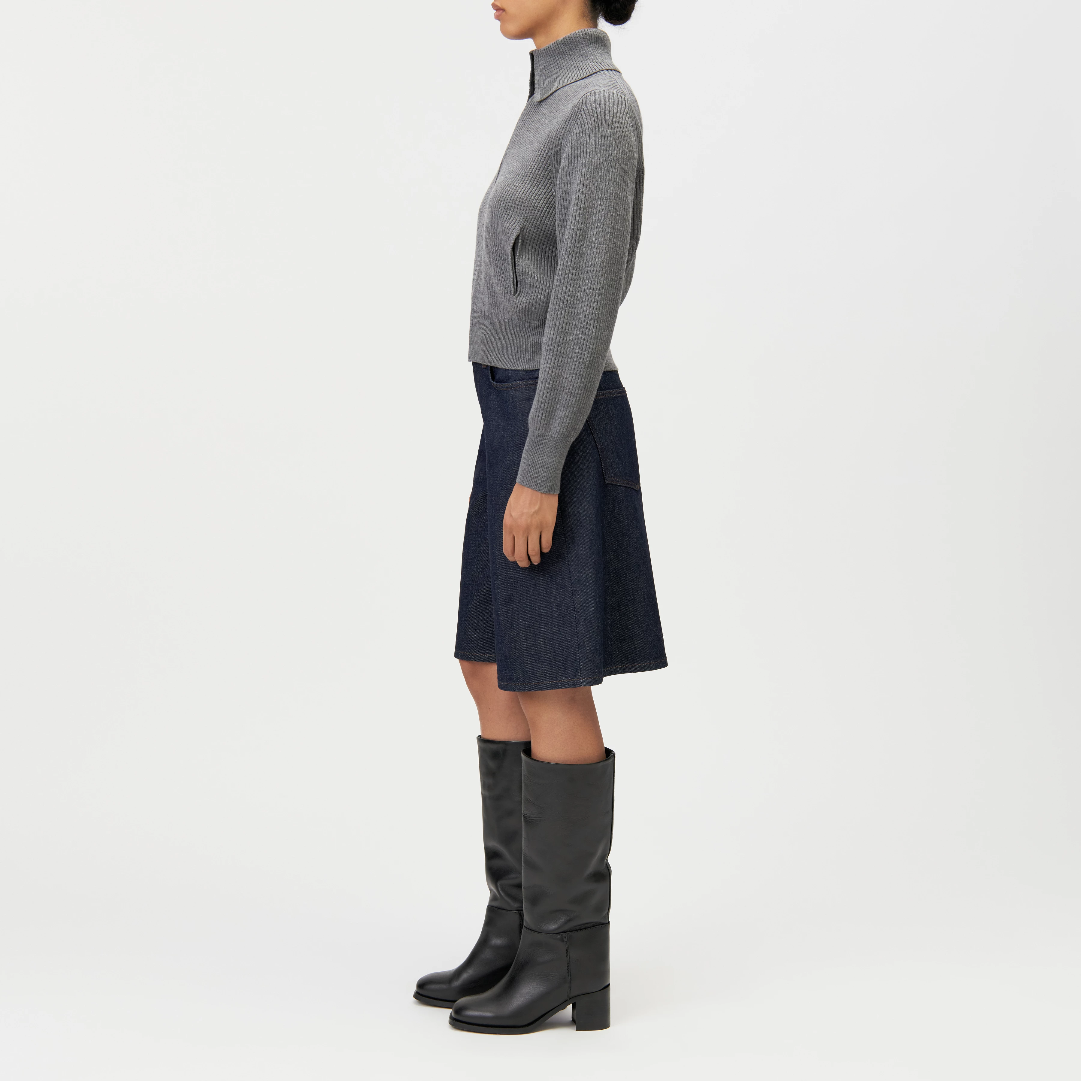 FIBIONE - Cropped ribbed cardigan - women - grey - Seitenansicht