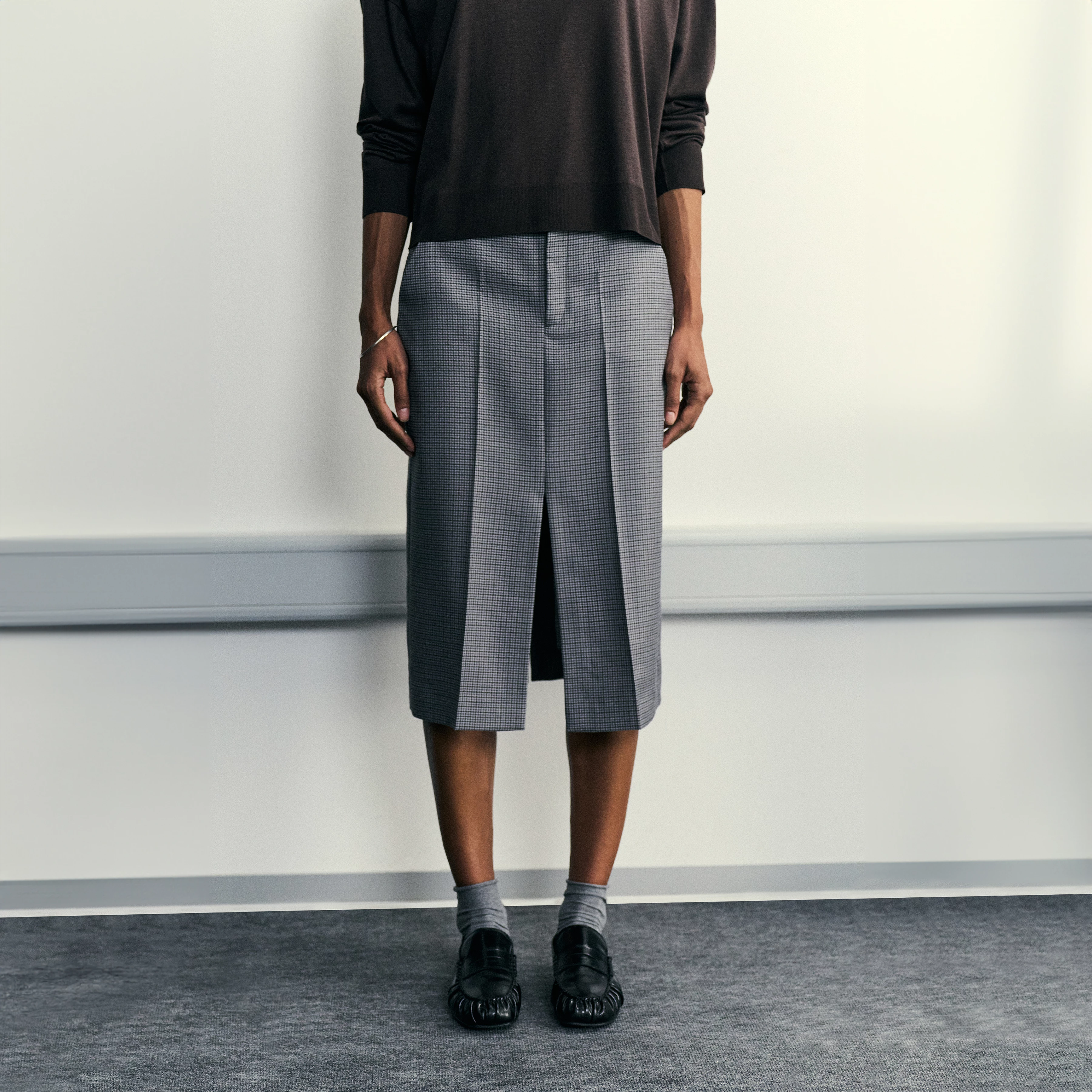 NJOLA_1 - Checked virgin wool pencil skirt - women - grey