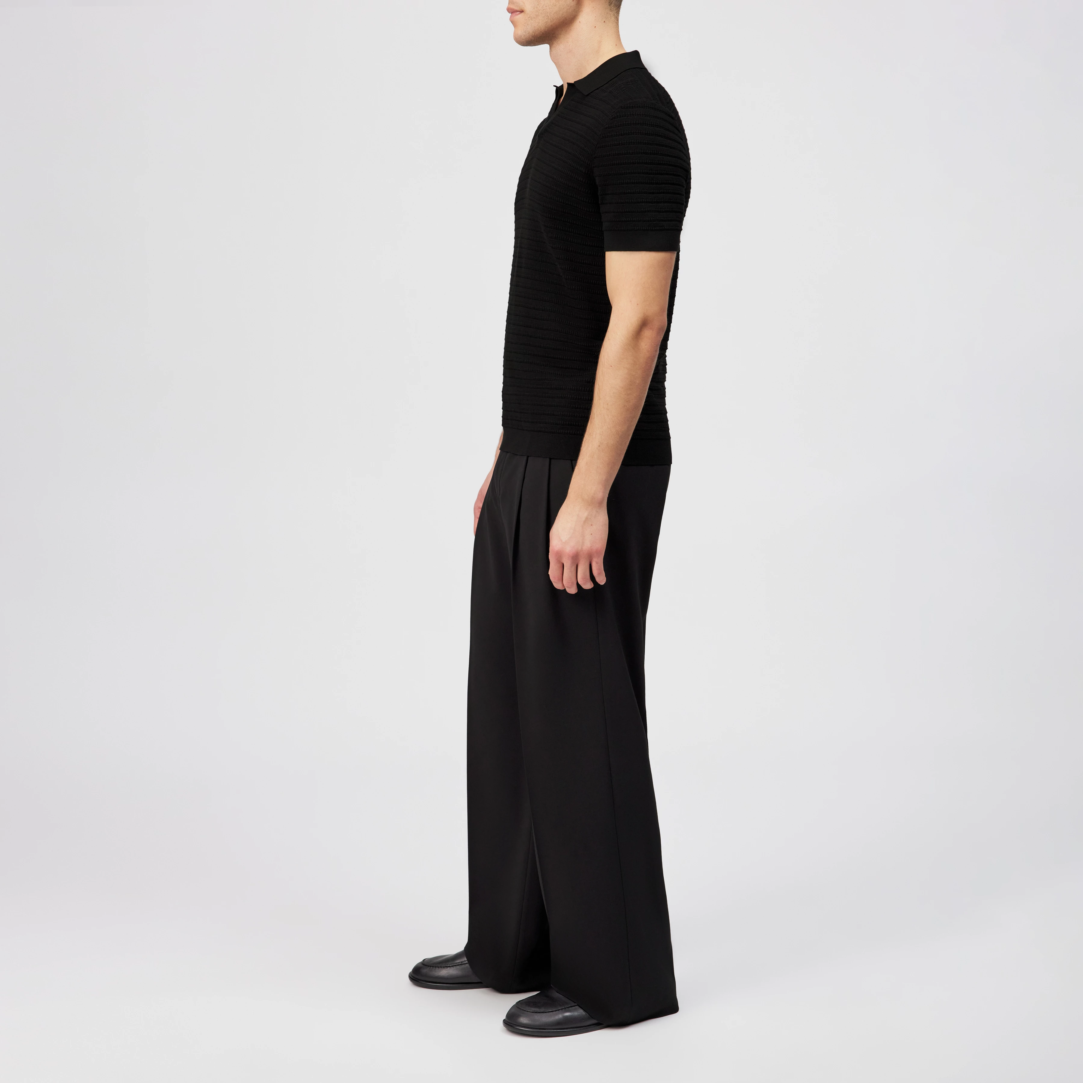 BRAIAN - Gebreide polo in gemerceriseerd katoen - heren - zwart - Seitenansicht