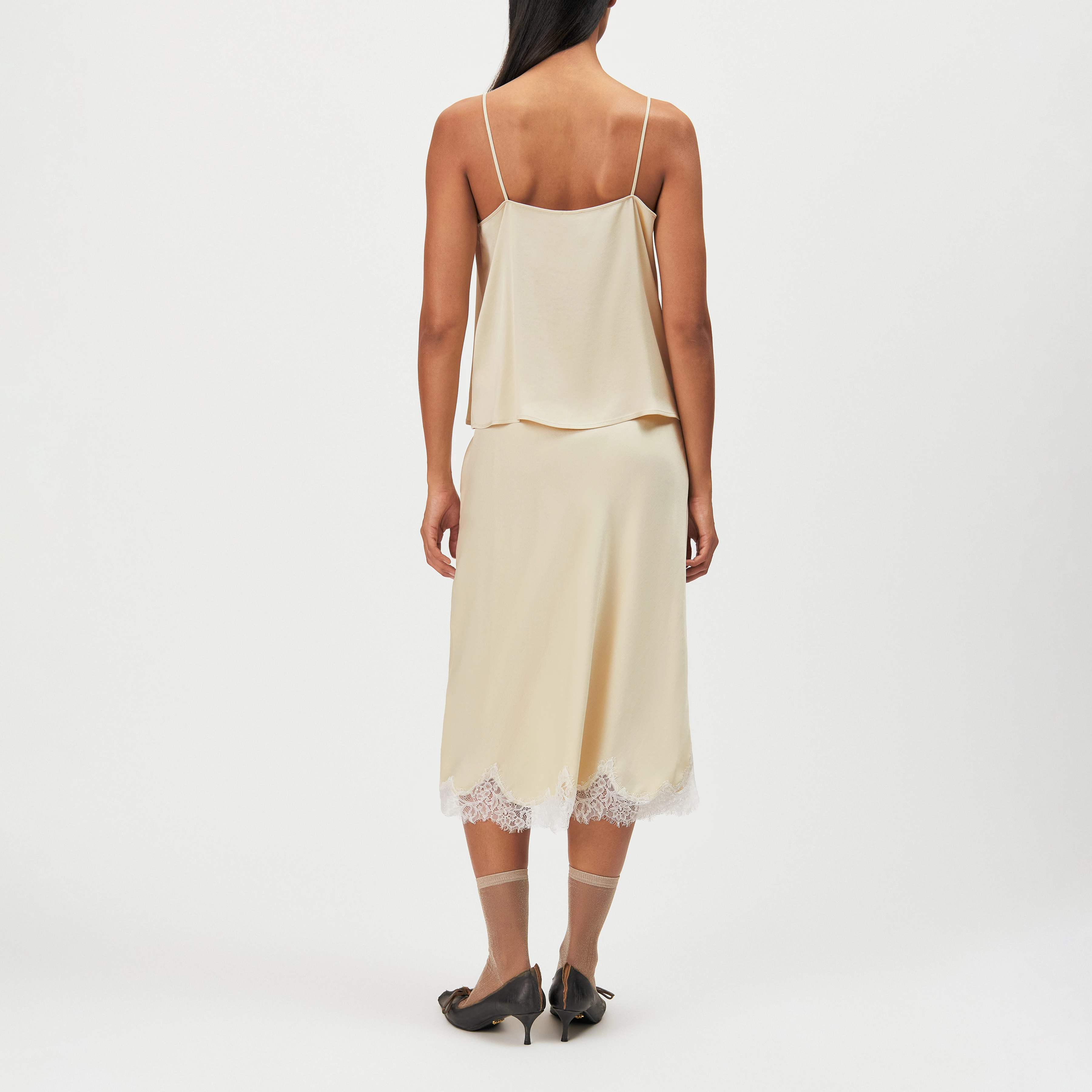 GIONA - V-neck camisole with lace insert - women - yellow - Rückansicht