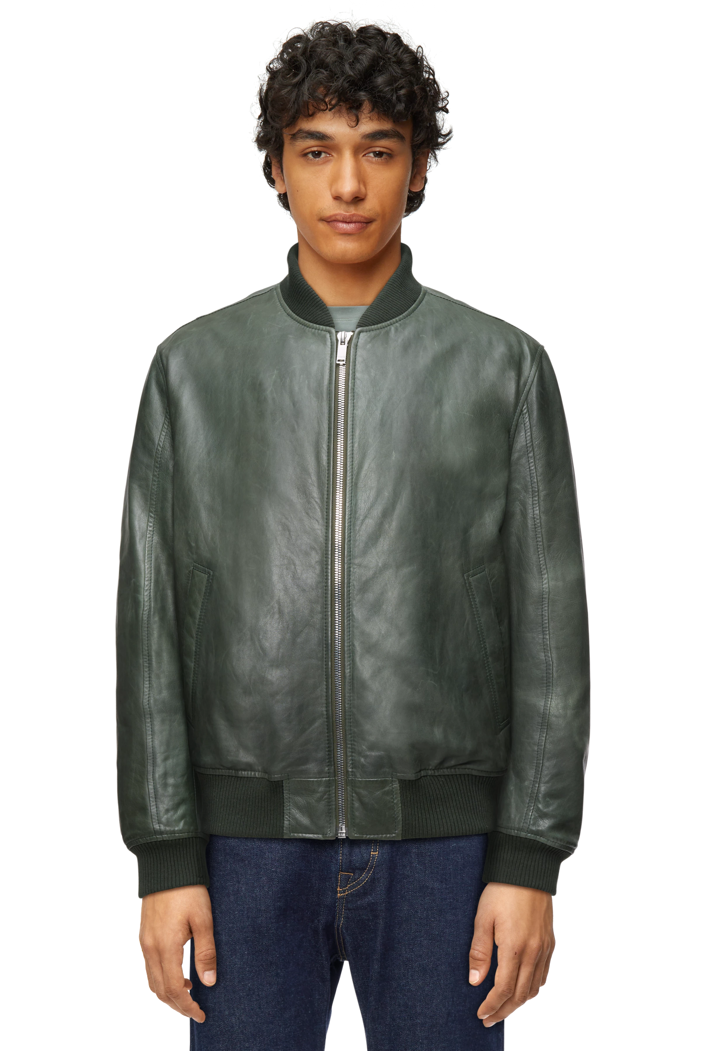 NIMBEK - Bomberjacke in Leder wattiert mit THINDOWN® - Herren - grün - Frontansicht