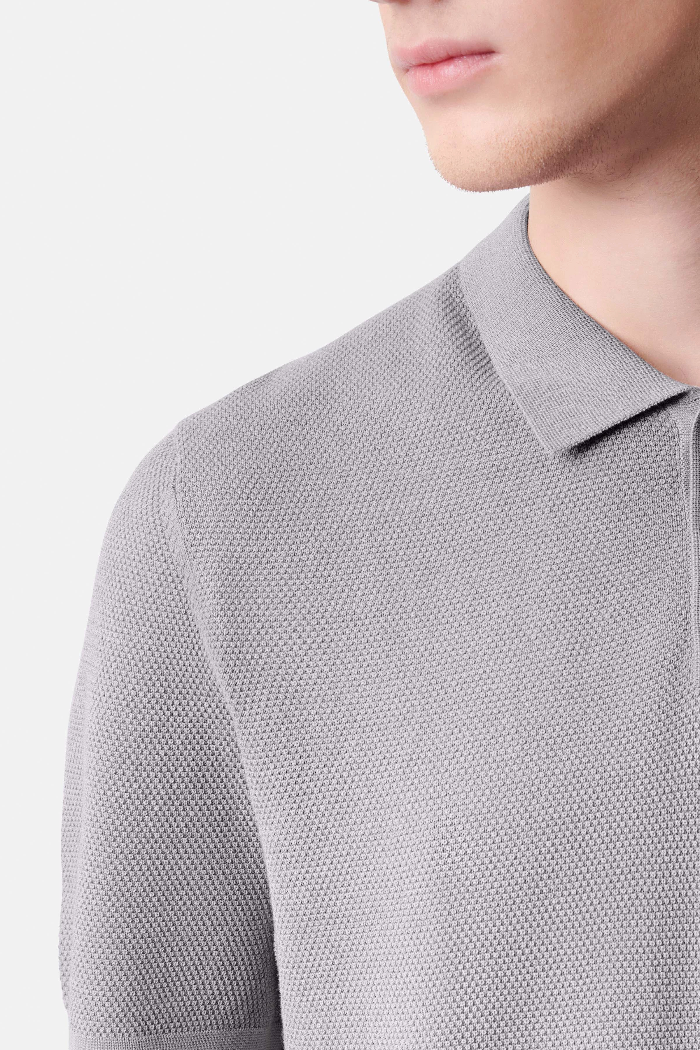 TRITON - Knitted polo shirt in mercerised cotton - men - grey - Seitenansicht