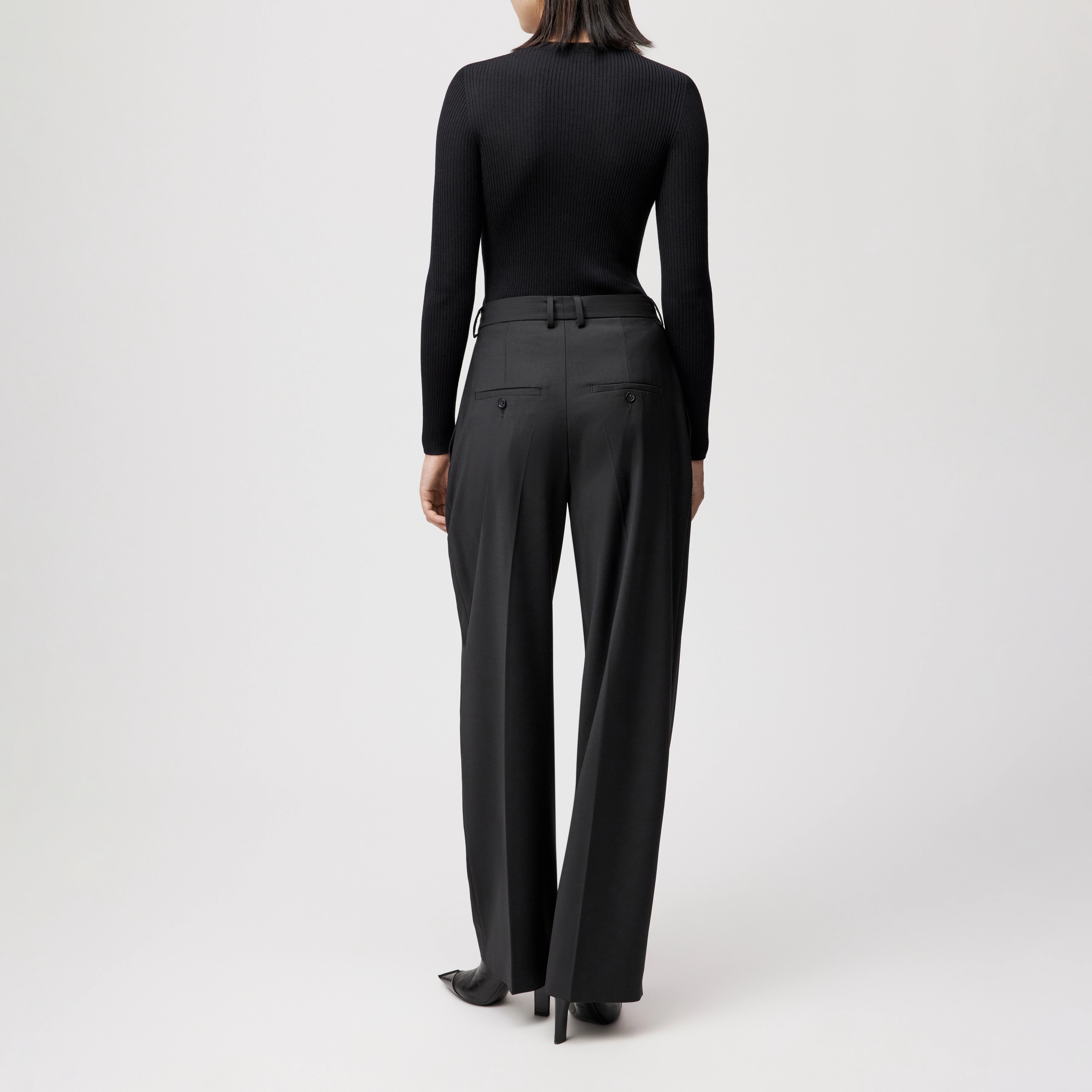 ERMA - Longsleeve mit Rundhals in fließendem Wollmix - Damen - schwarz - Rückansicht