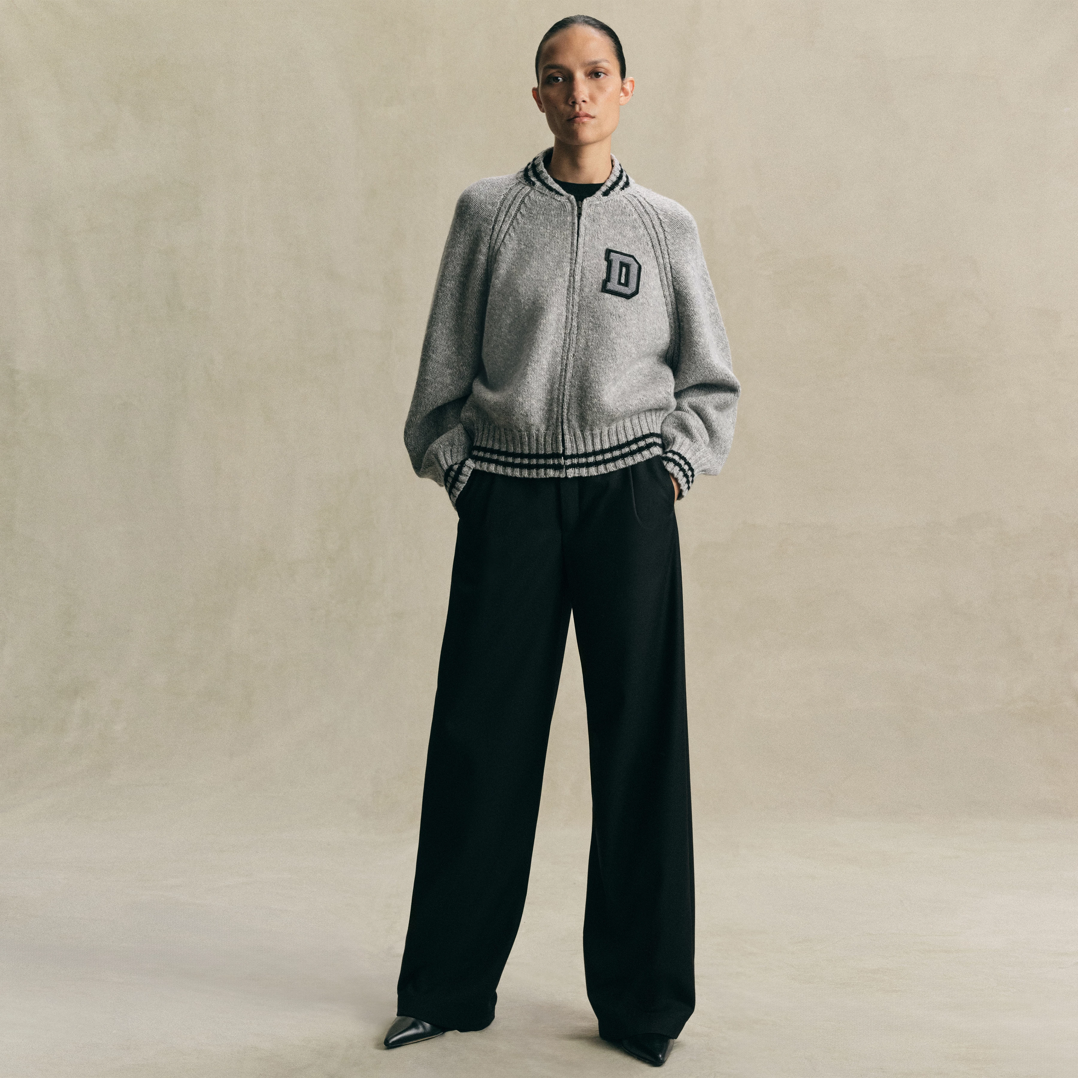 NALFY_2 - Strick-Blouson in Woll-Baumwollmix - Damen - grau