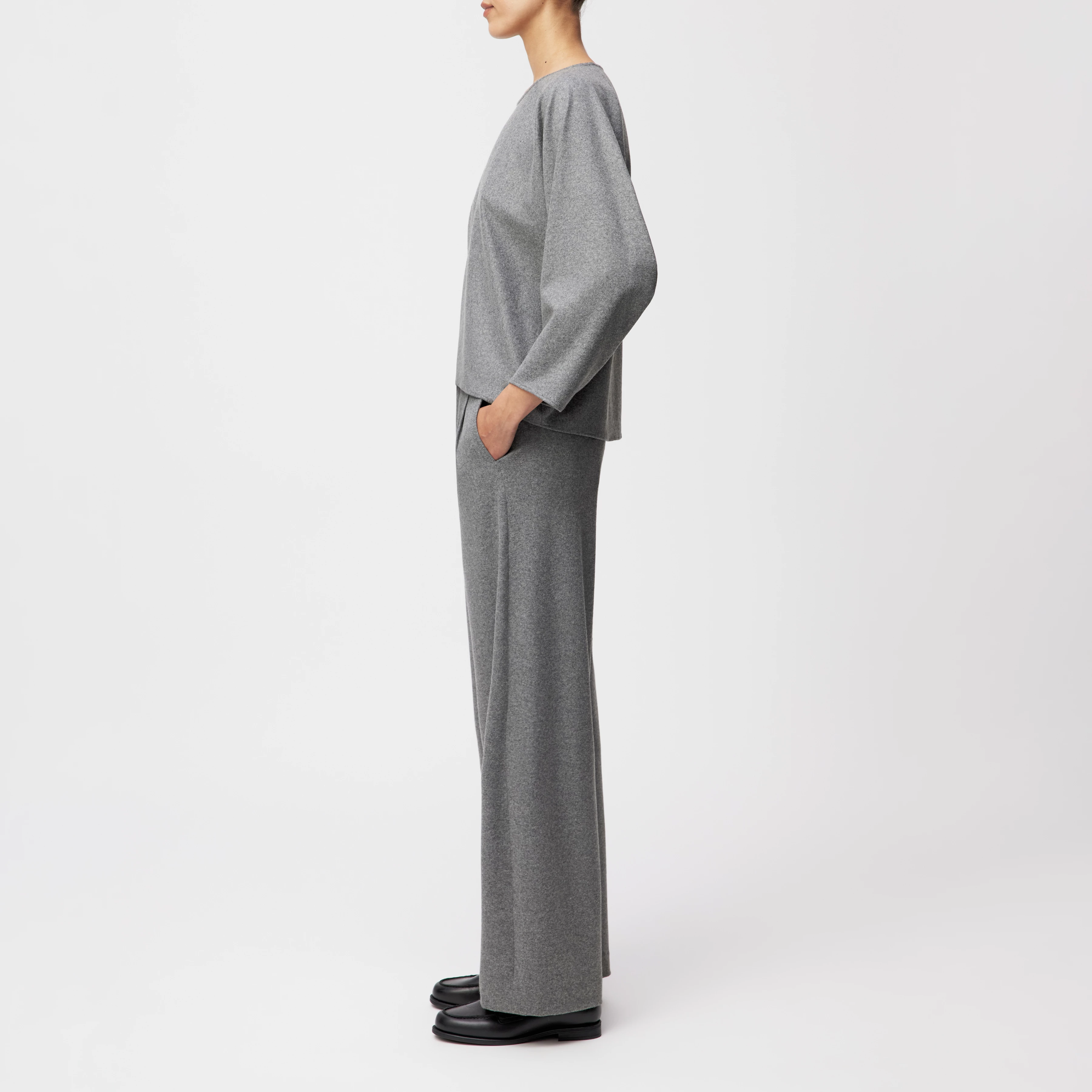 NIALINI - T-Shirt Bluse in Jersey Woll-Mix - Damen - grau - Seitenansicht