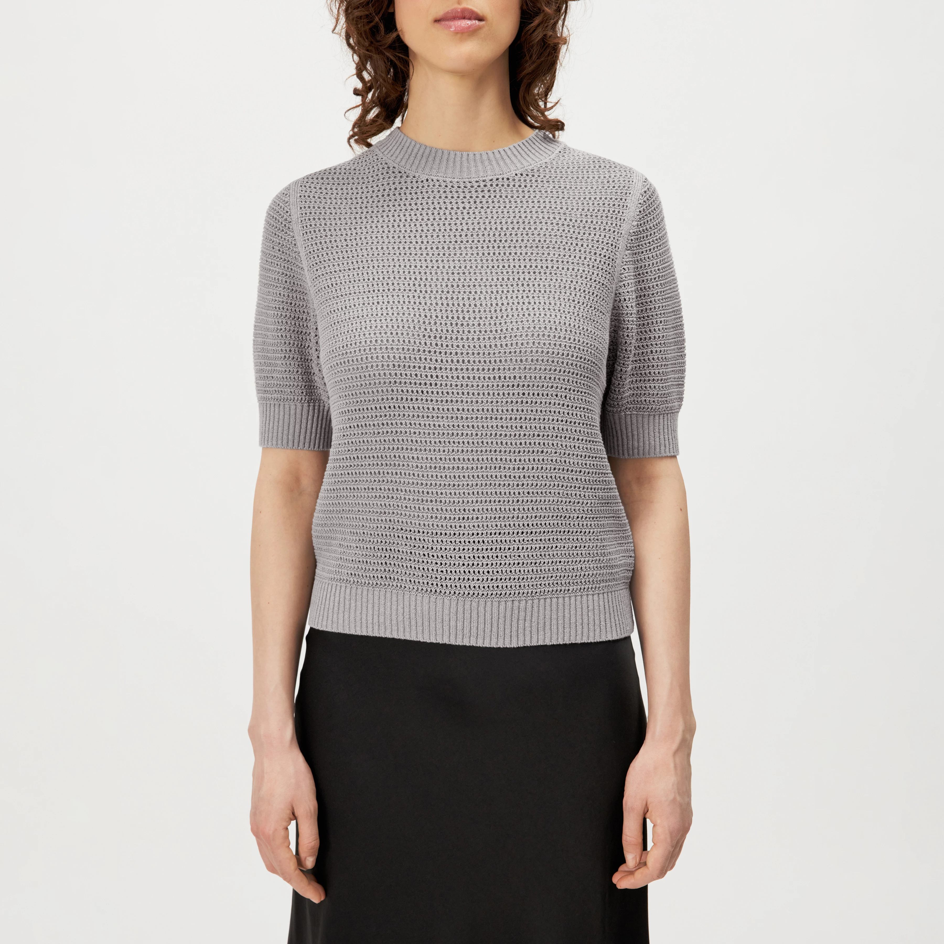 SANIDY - Chunky knit short sleeve in cotton blend - women - grey - Frontansicht