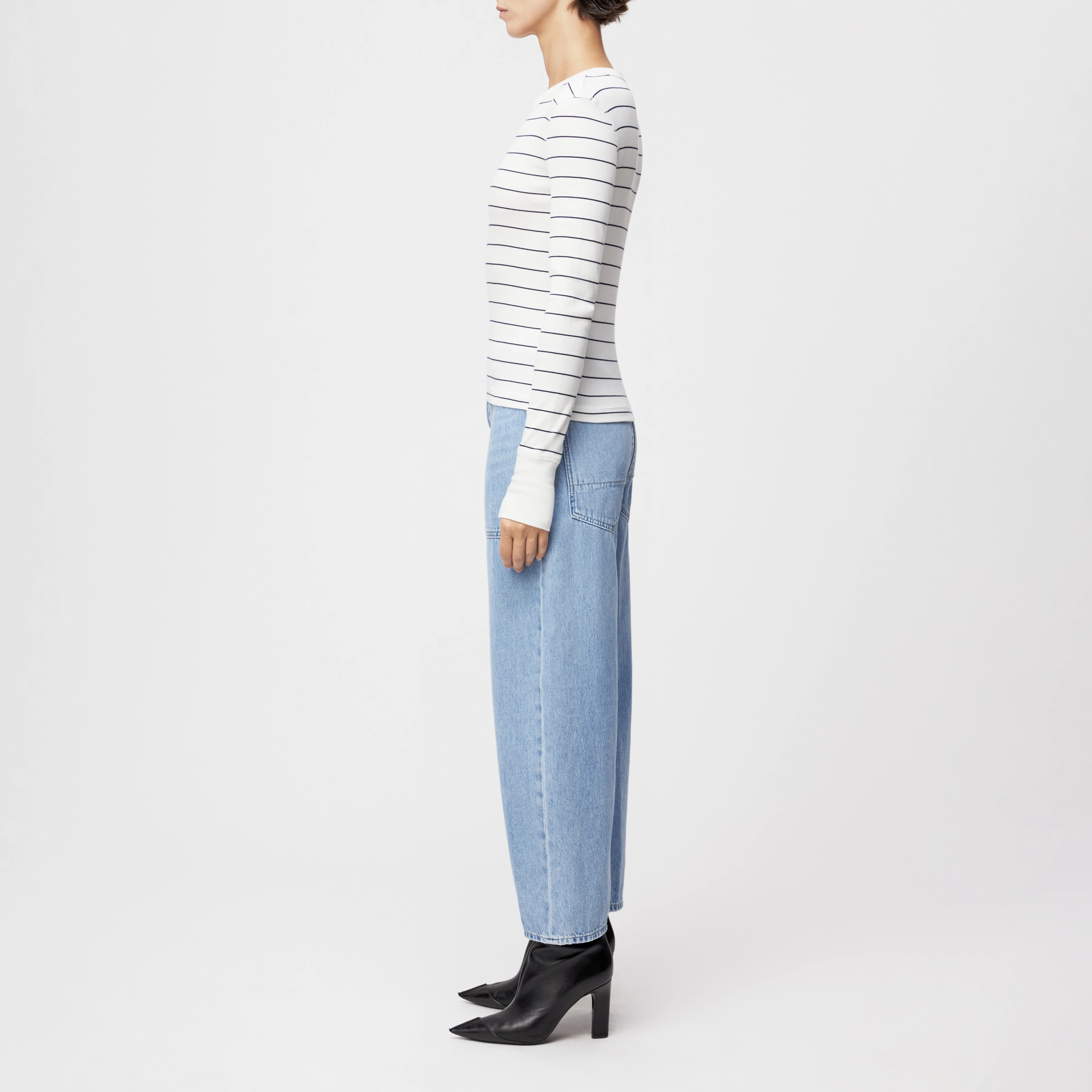 NURIT - Schmales Longsleeve in Baumwoll-Rippe - Damen - off white - Seitenansicht