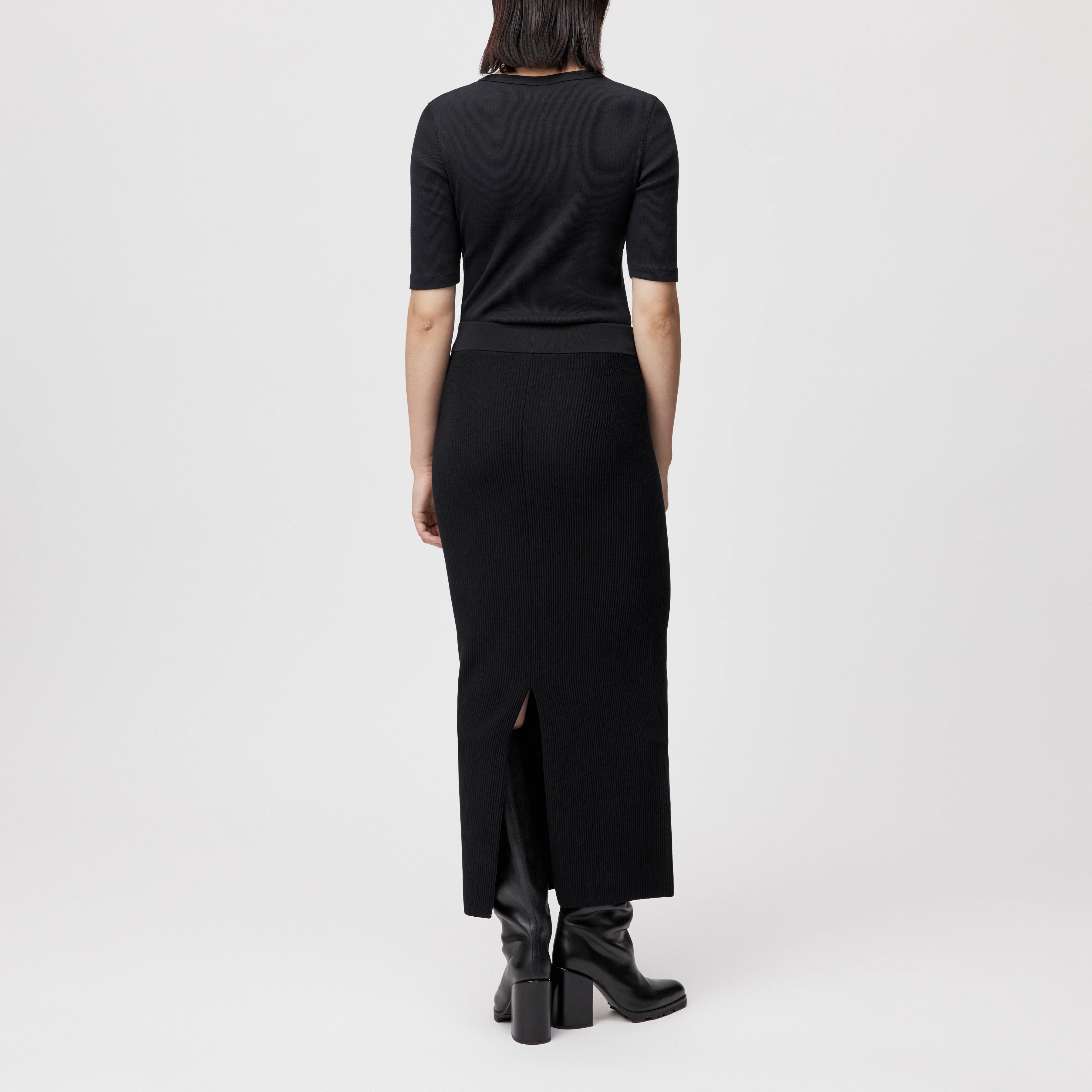LUDAMI - Bleistiftrock in Baumwollstruktur - Damen - schwarz - Rückansicht