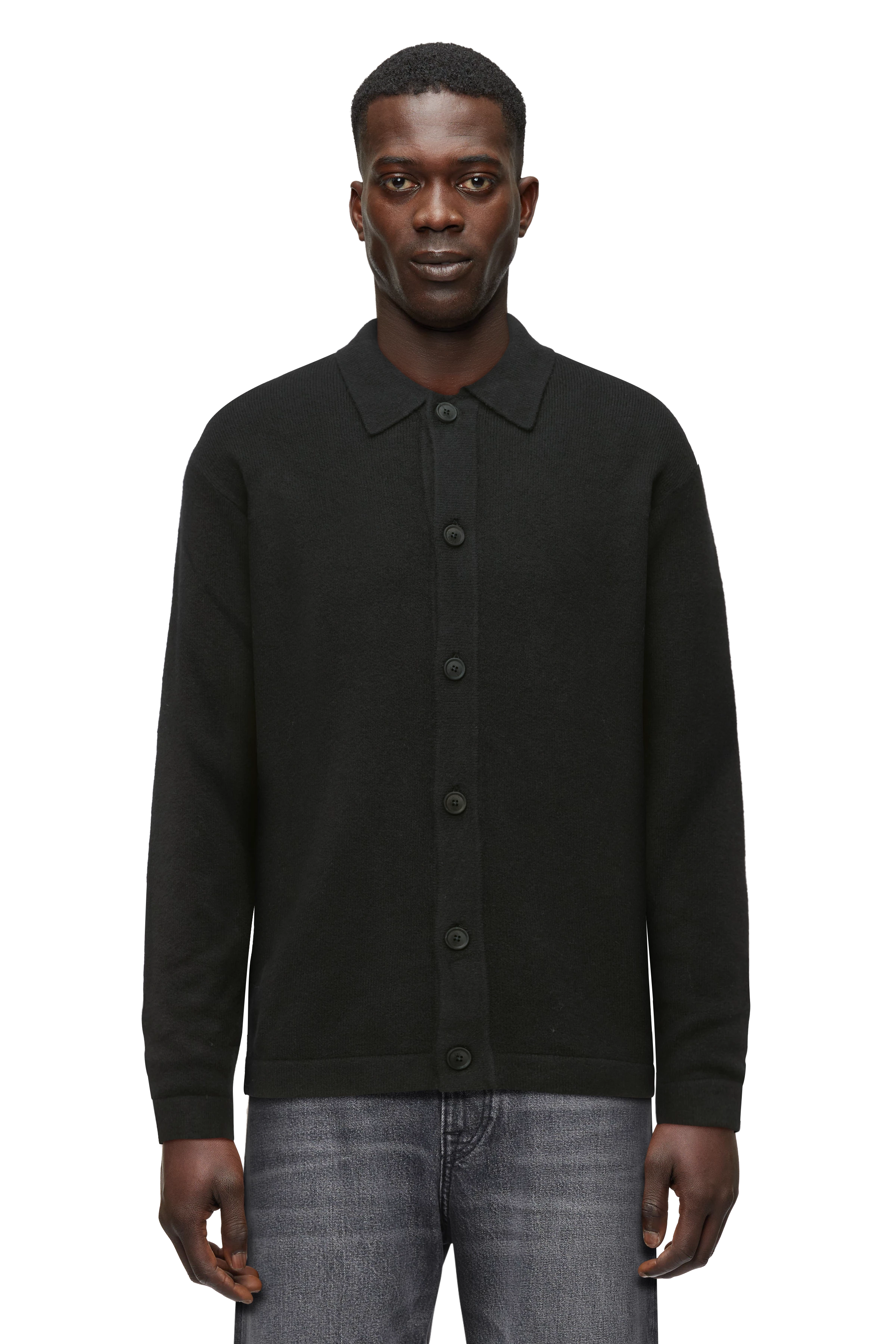 EMILIANO - Knitted polo shirt in cotton-wool blend - men - Natural Aluminium - Frontansicht