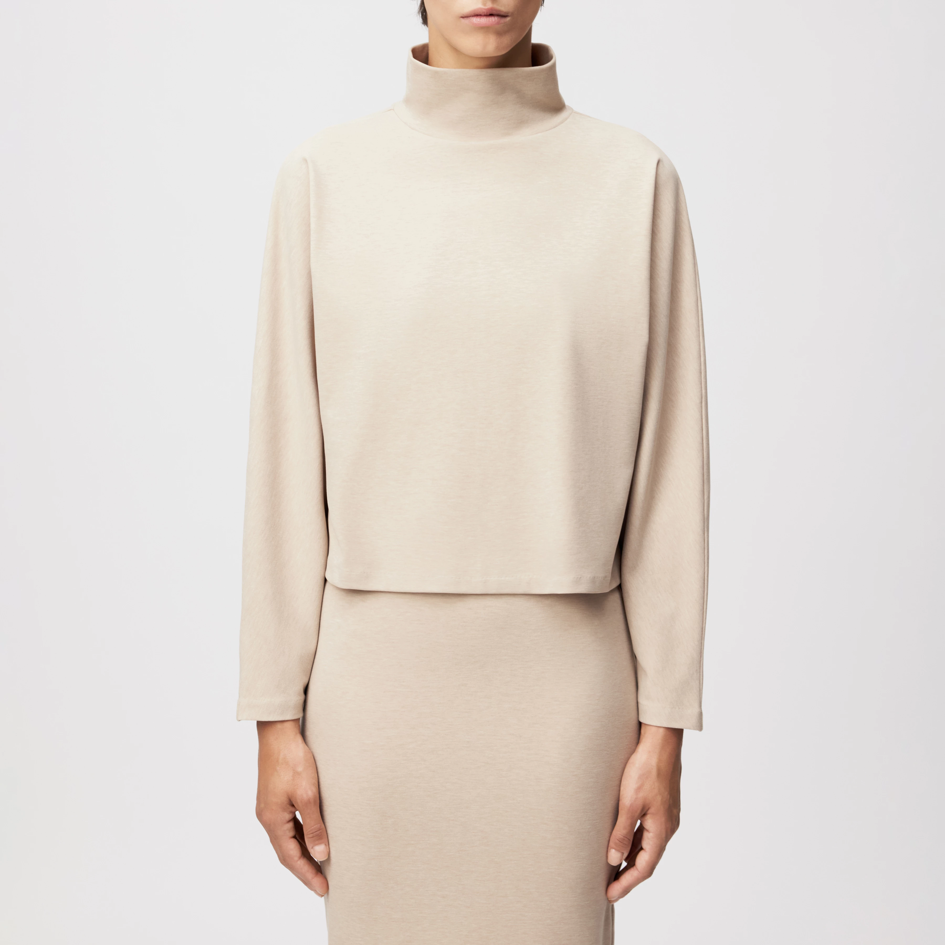 ASIRAL - Batwing Shirt in Lyocell-Mix mit Wolloptik - Damen - beige - Frontansicht