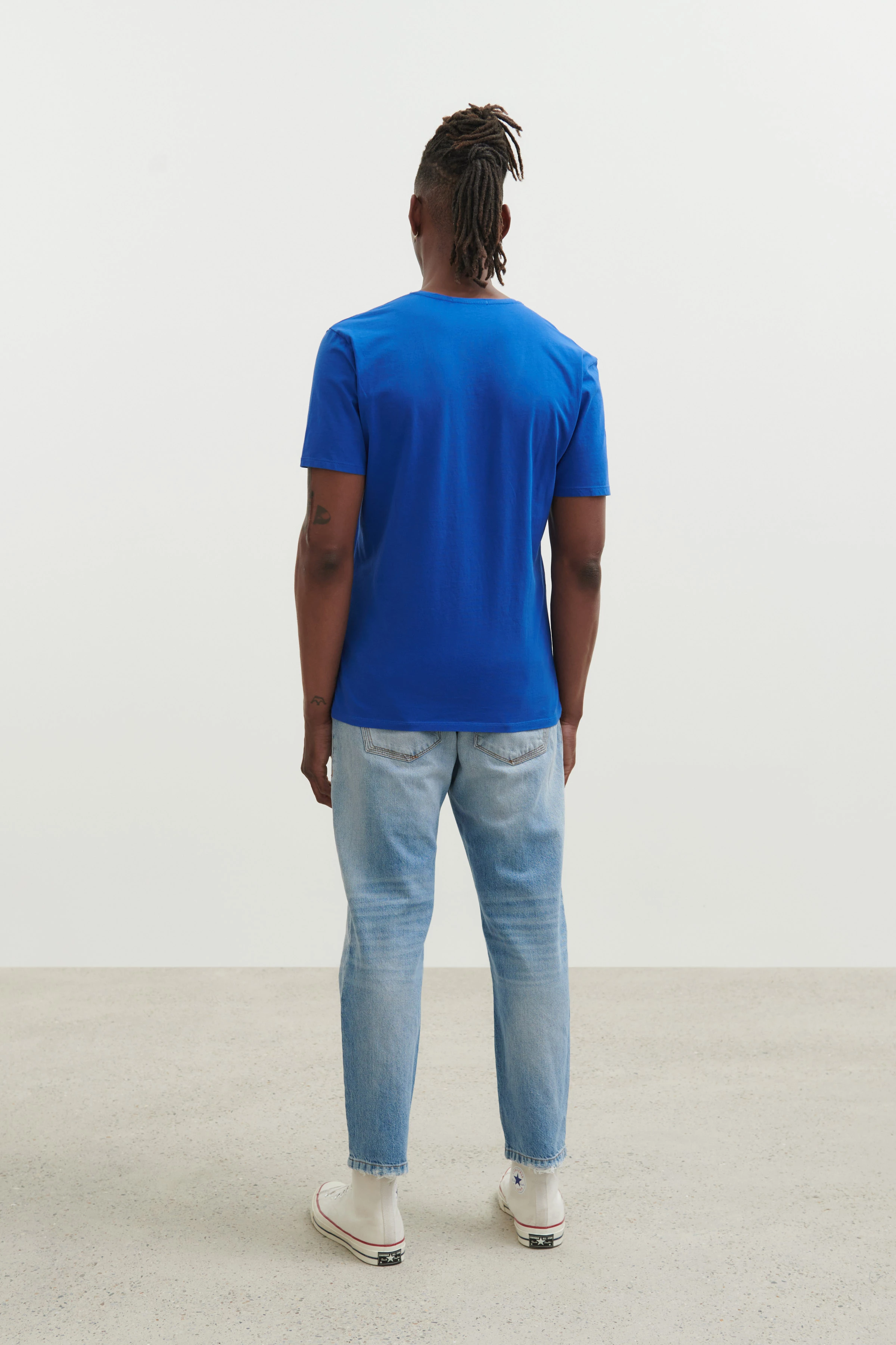 QUENTIN - clean cotton t-shirt - men - blue - Rückansicht